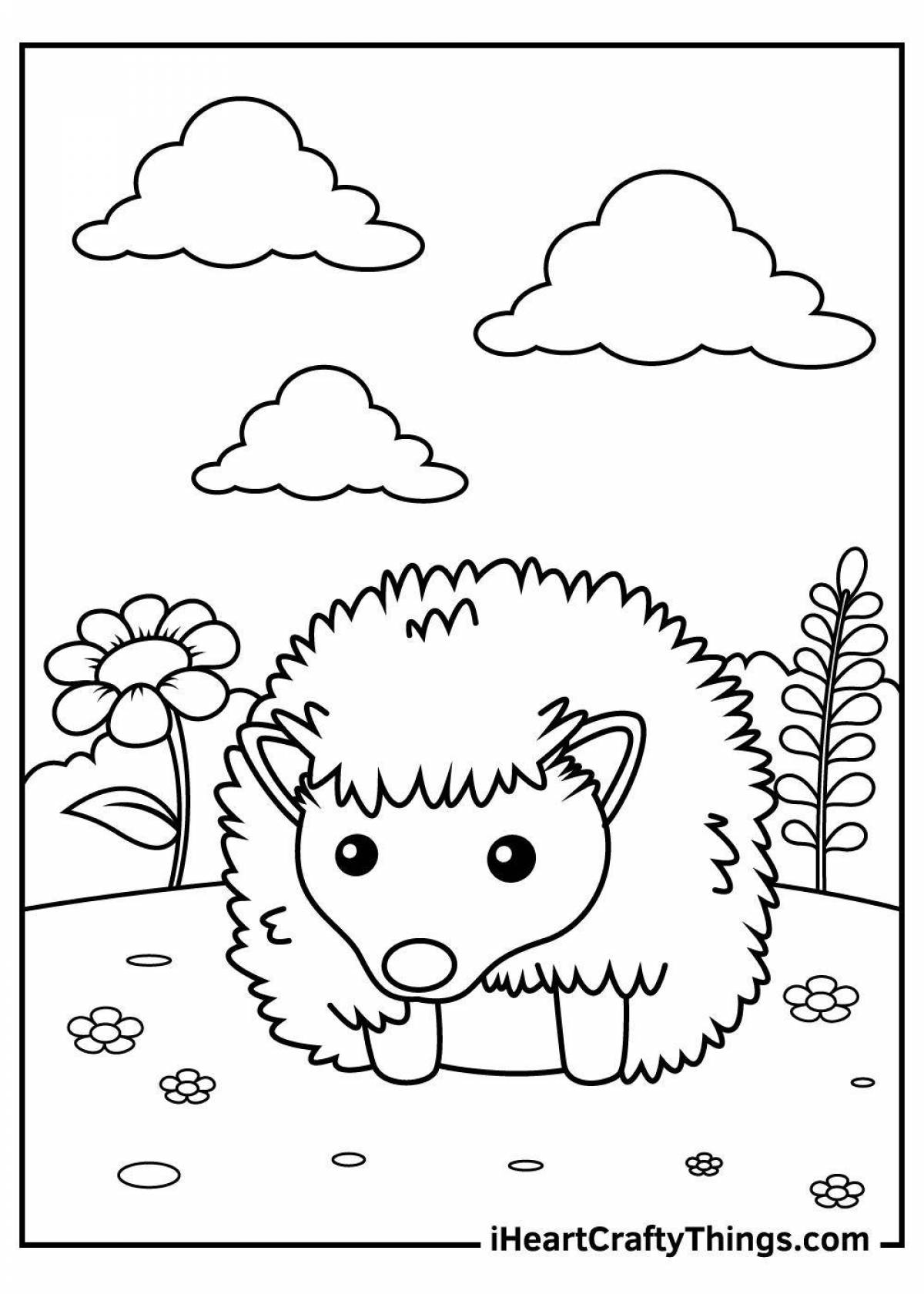 Delightful coloring hedgehog in the fog