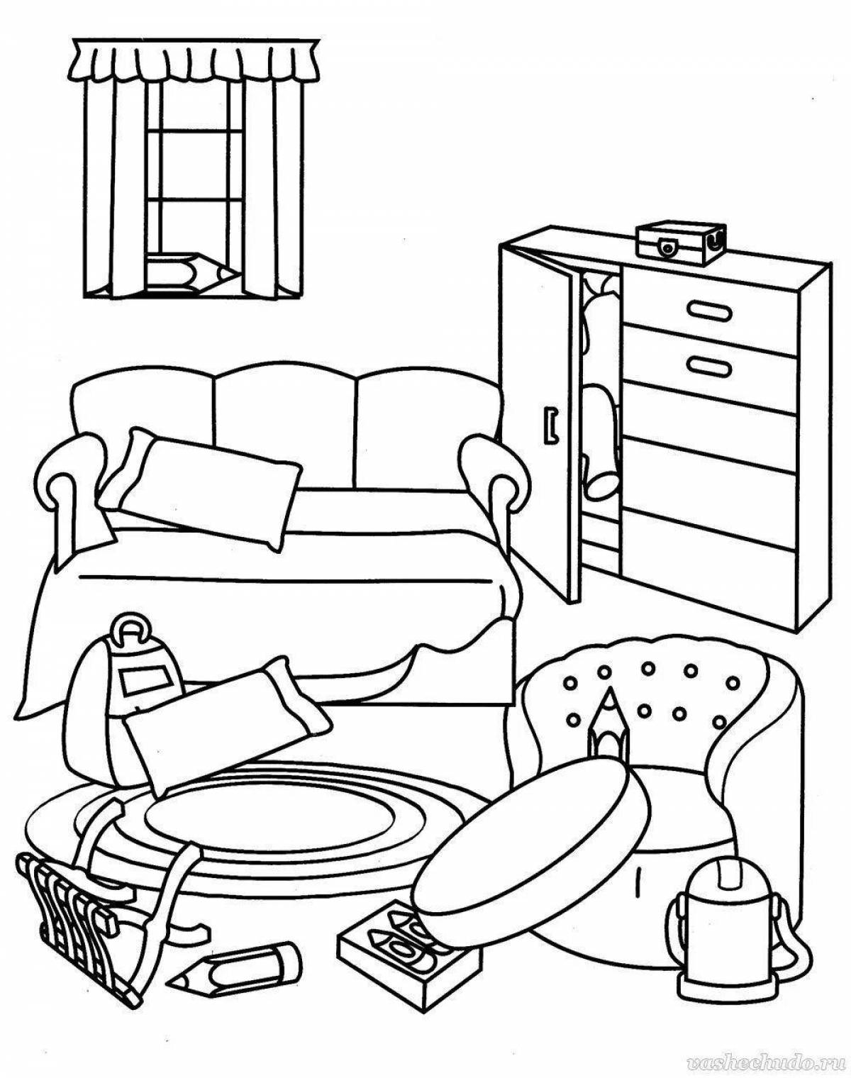 Adorable furniture coloring by number