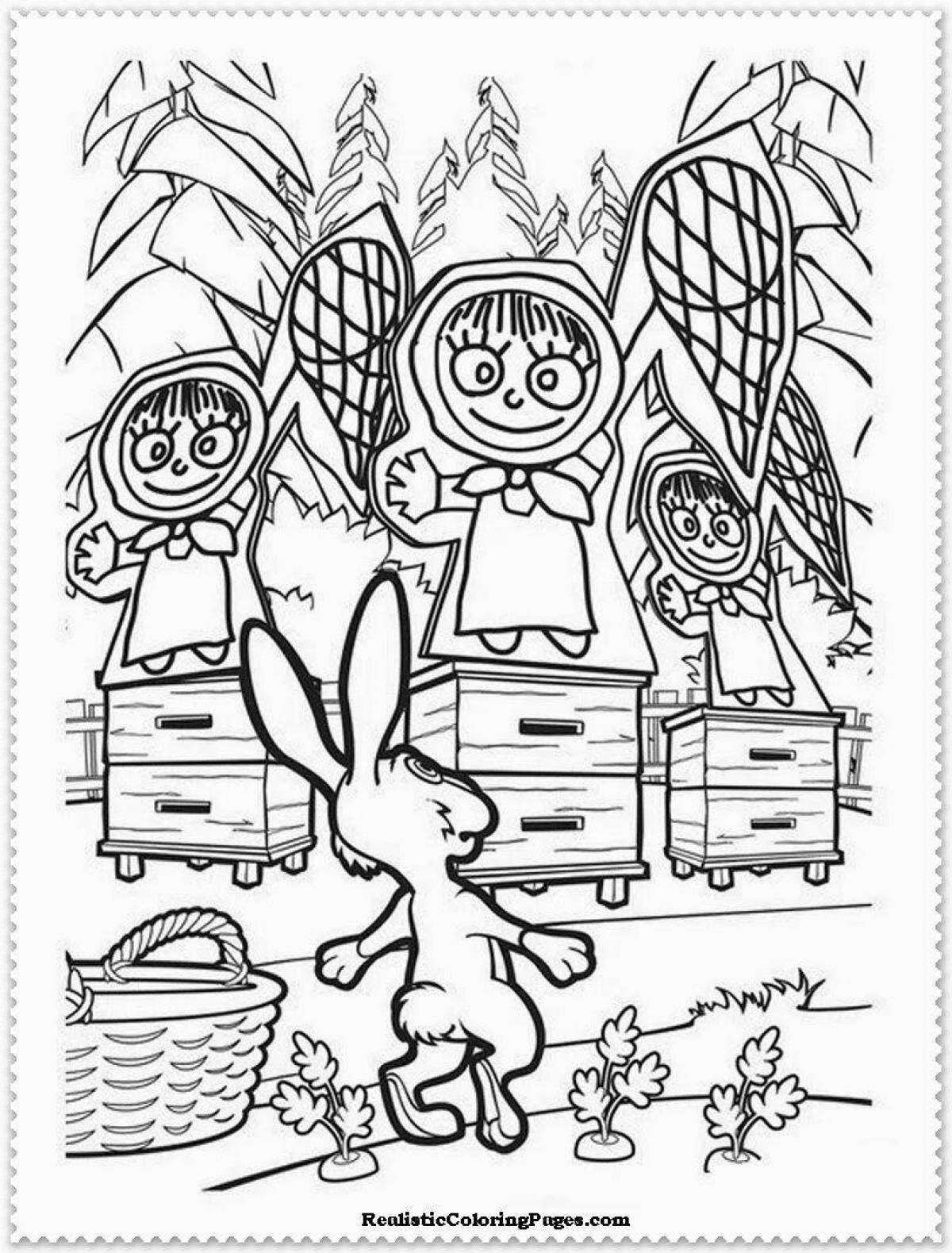 Fancy bear and hare coloring page