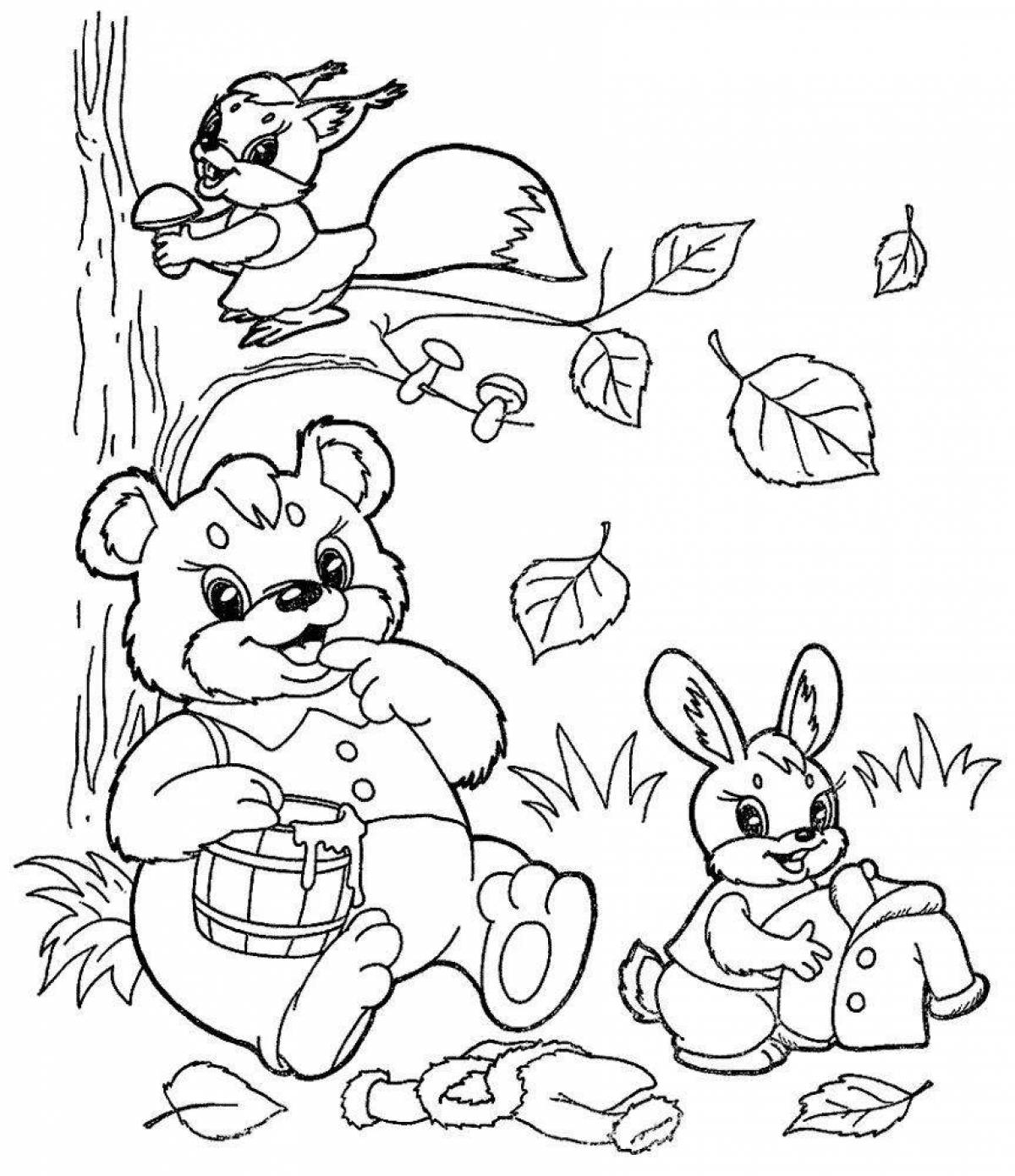 Gorgeous bear and hare coloring page
