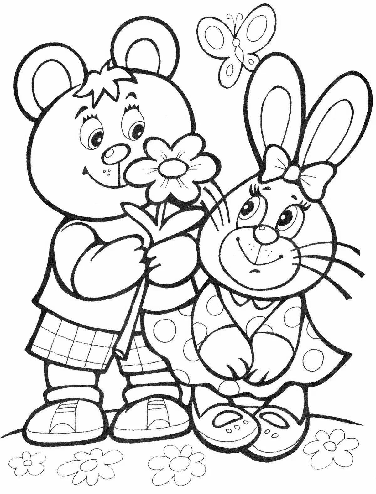 Tempting bear and hare coloring page