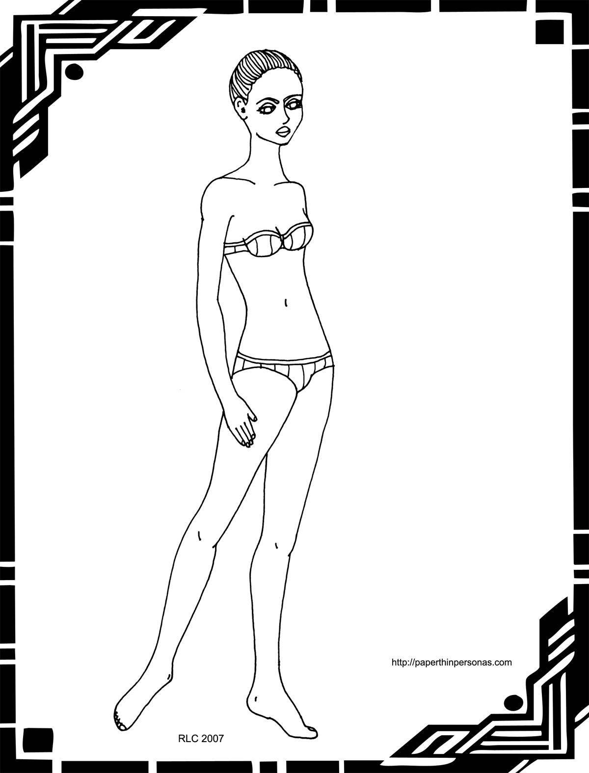 Colorful doll in swimsuit coloring book