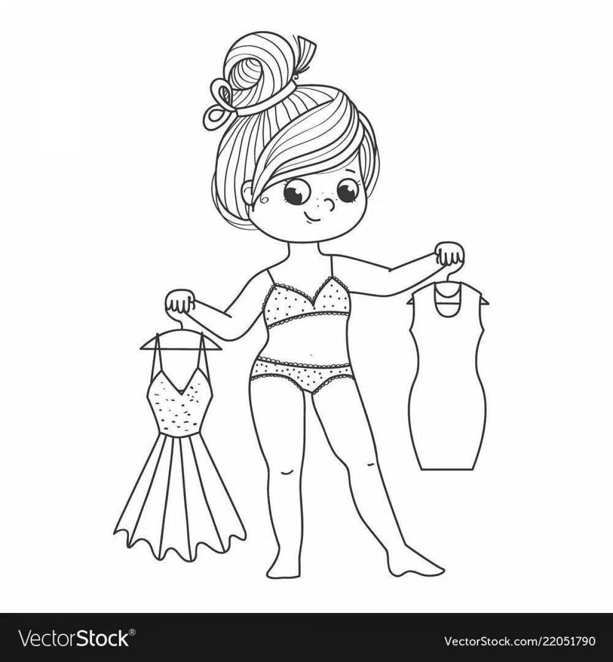 Coloring page joyful doll in a bathing suit