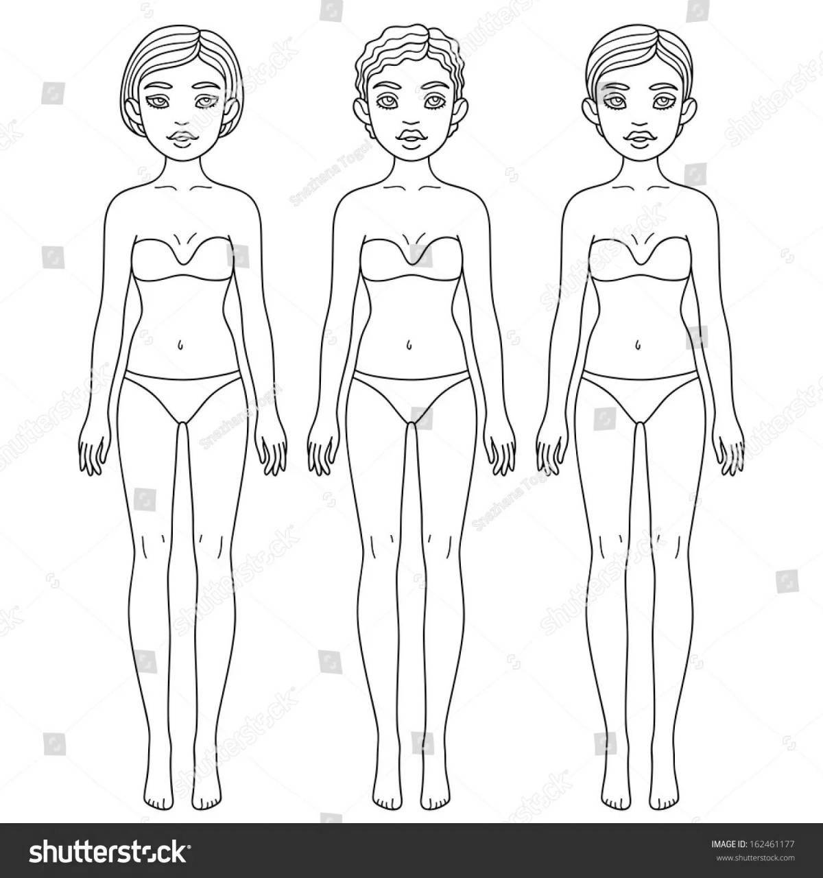 Coloring page funny doll in a bathing suit