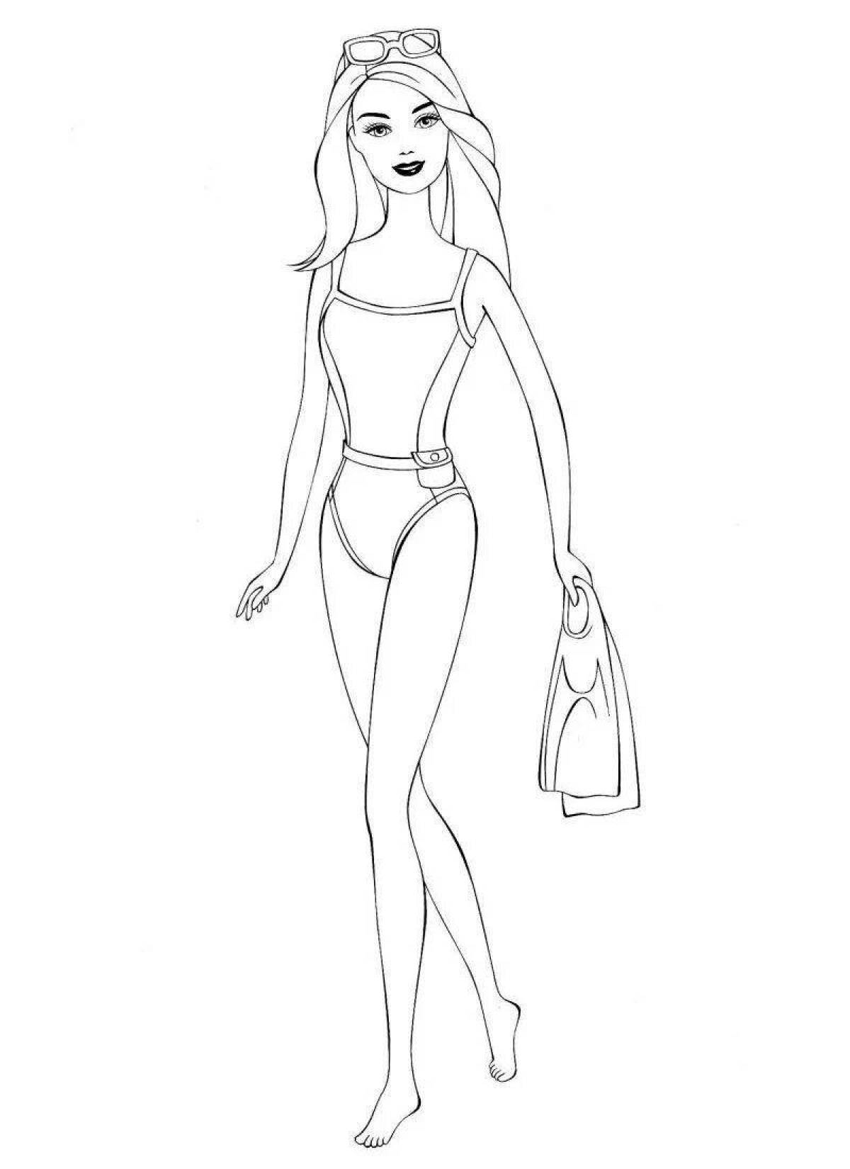 Coloring book shining doll in a bathing suit