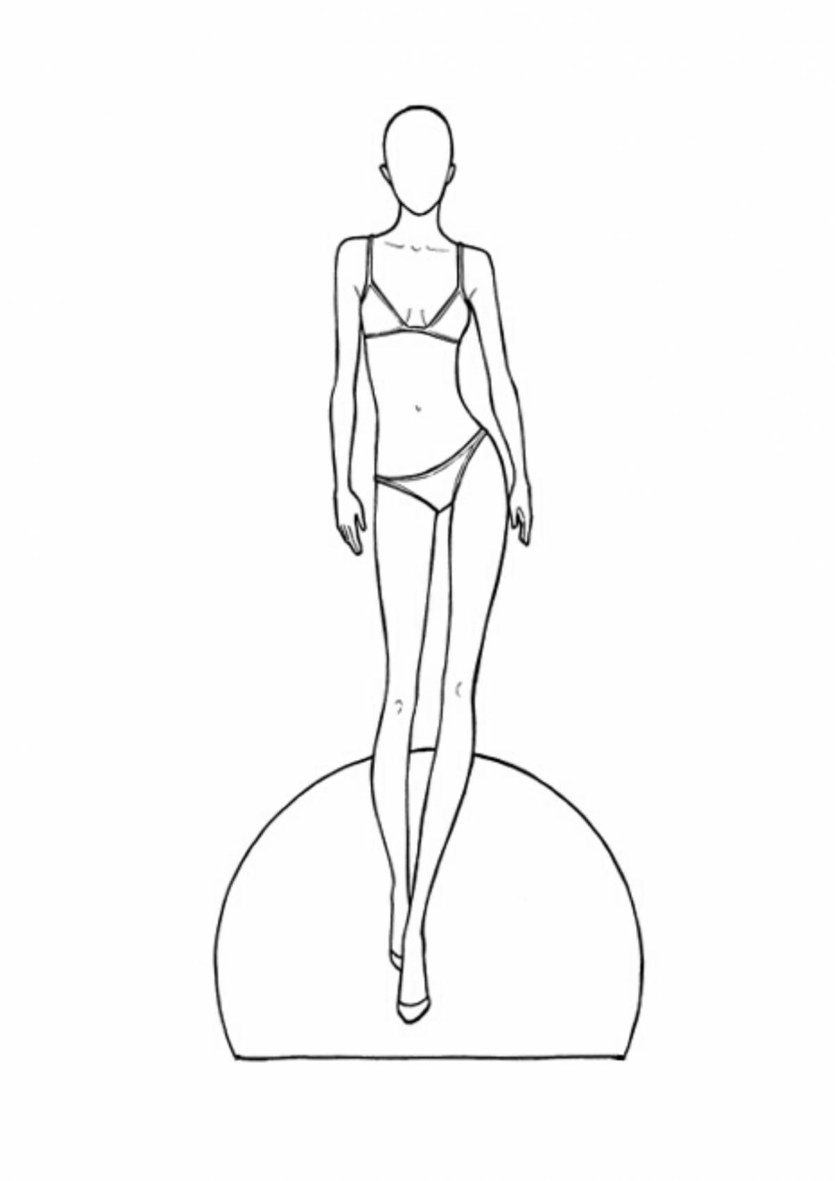 Coloring book sparkling doll in a bathing suit