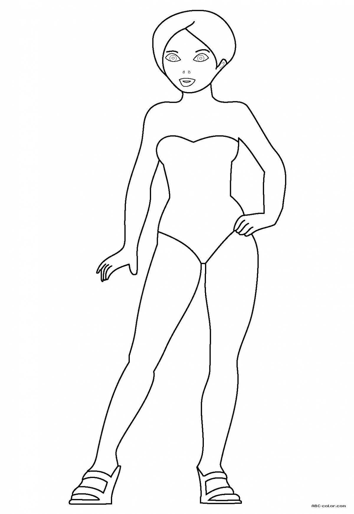 Coloring animated doll in a bathing suit