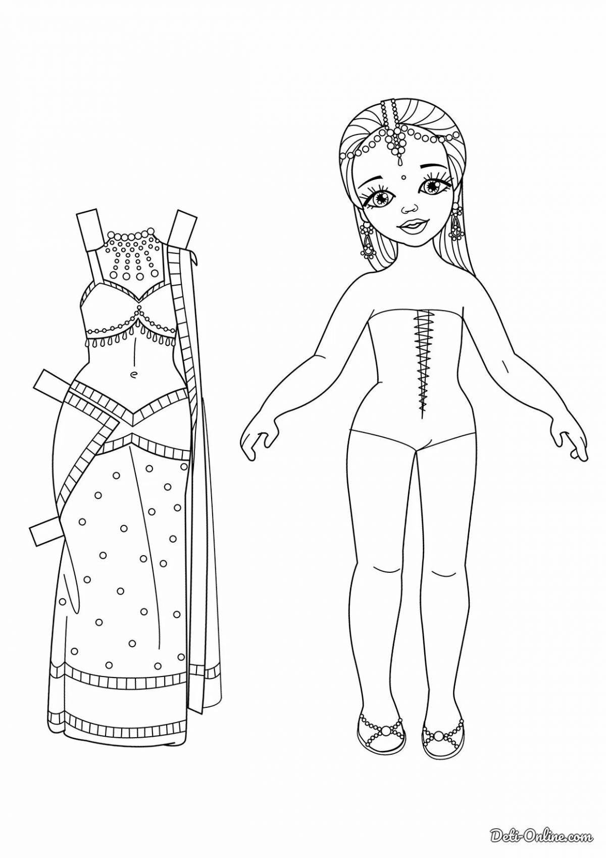 Coloring page excited doll in swimsuit