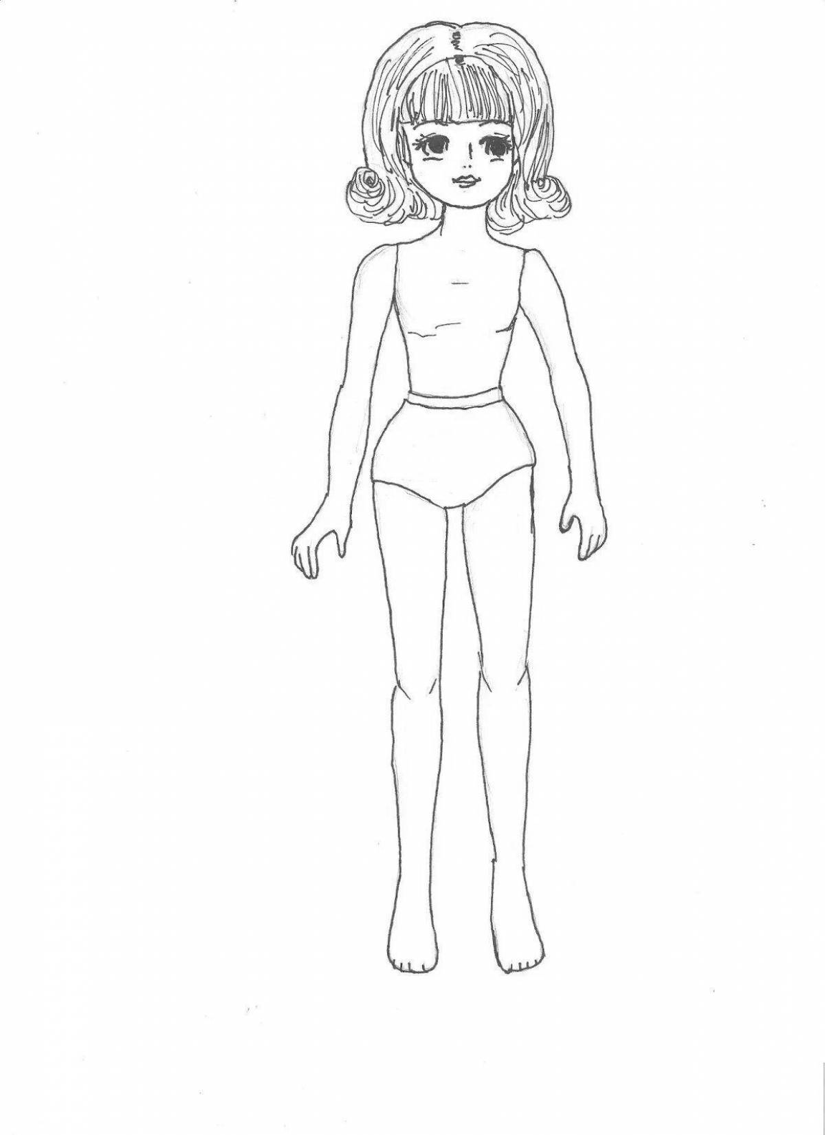 Attractive doll in swimsuit coloring book