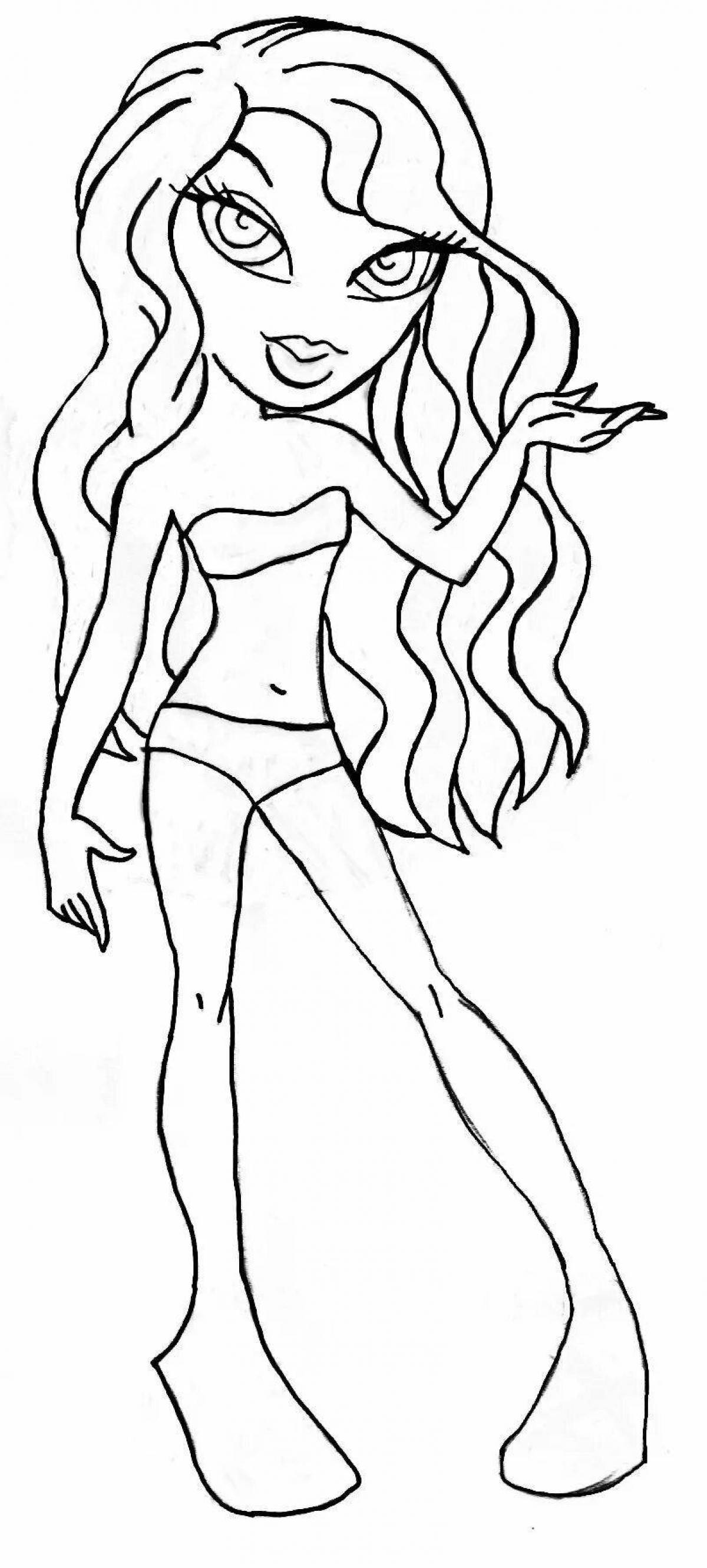 Sparkly doll in swimsuit coloring book