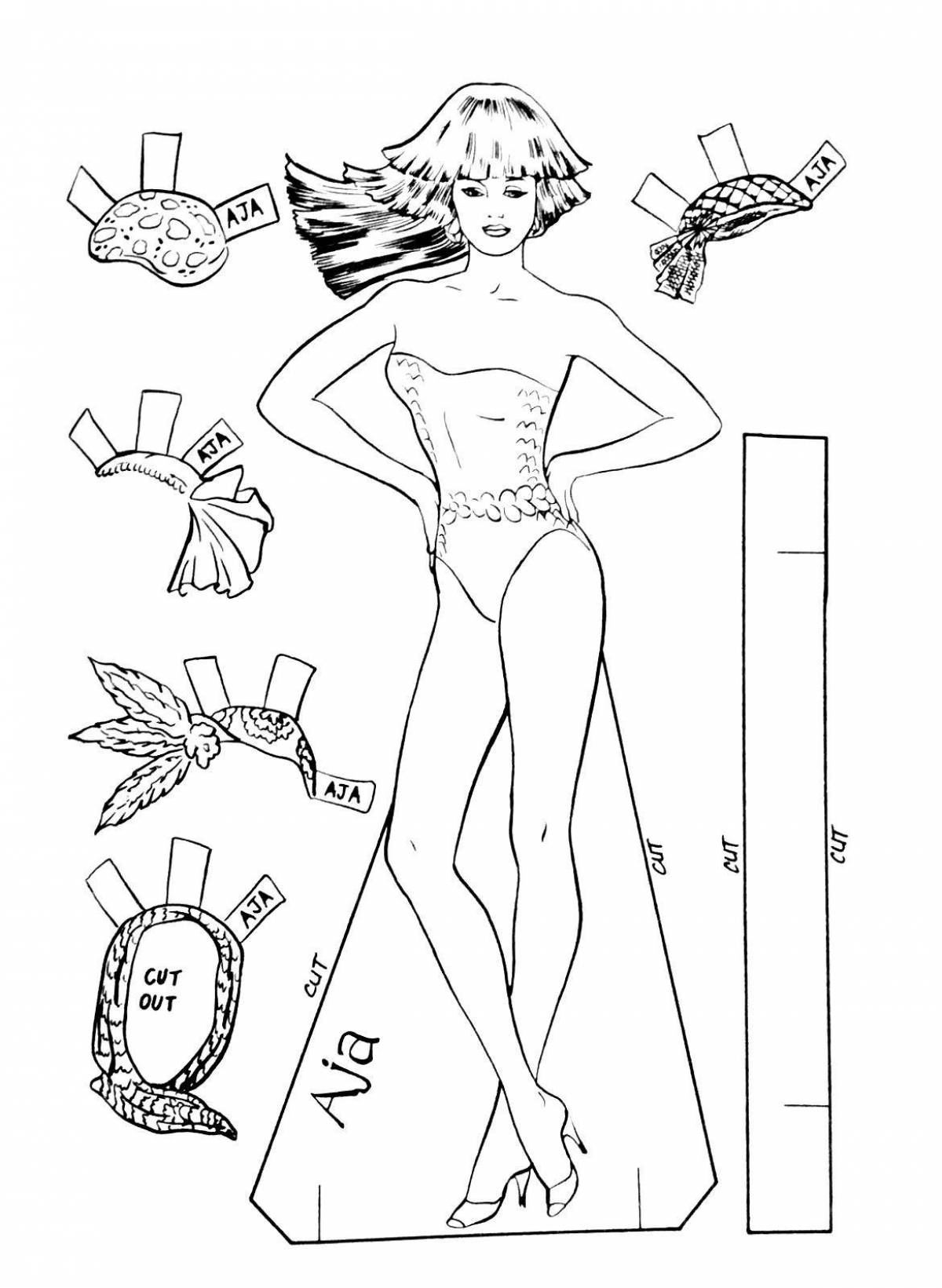 Coloring page glamor doll in a bathing suit