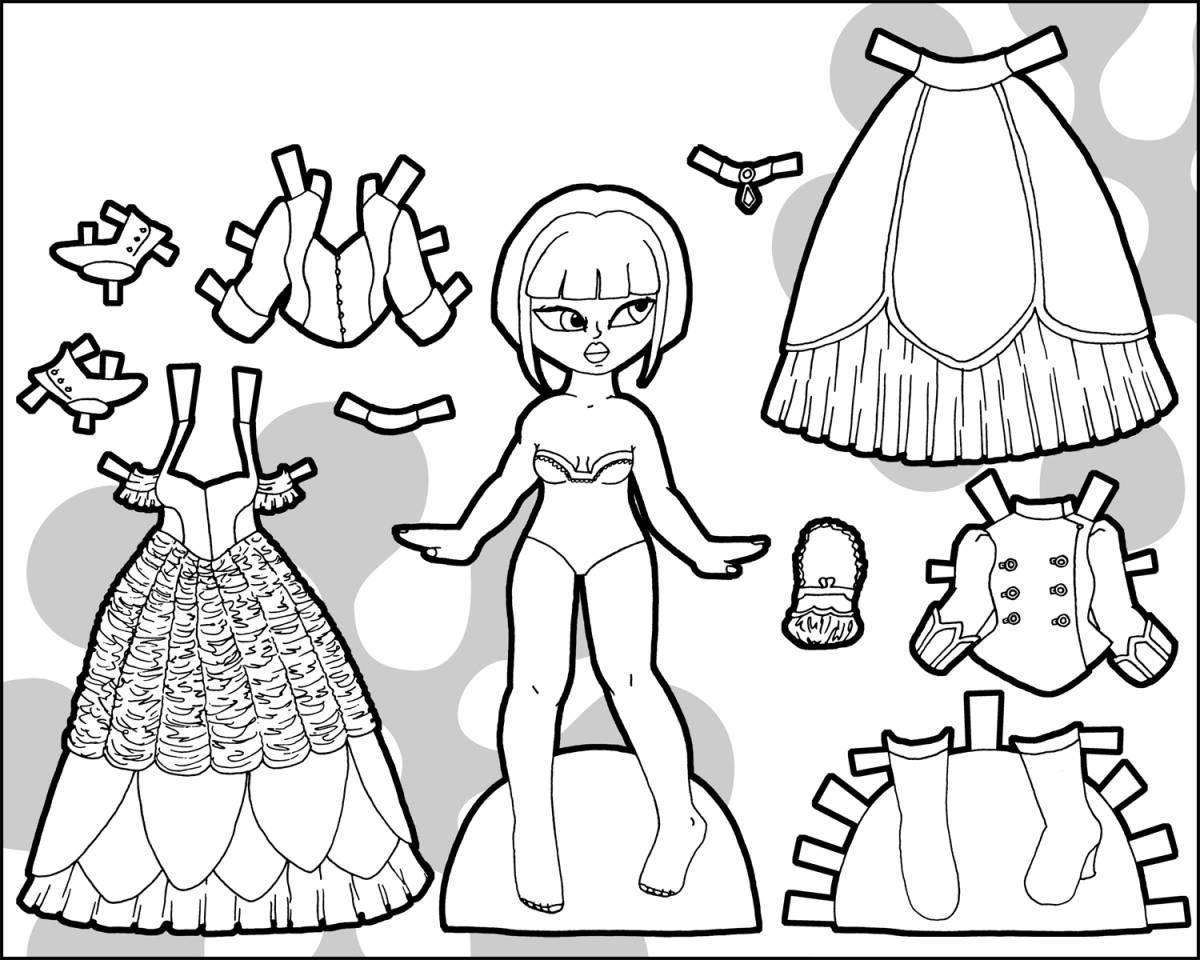 Adorable doll in swimsuit coloring book