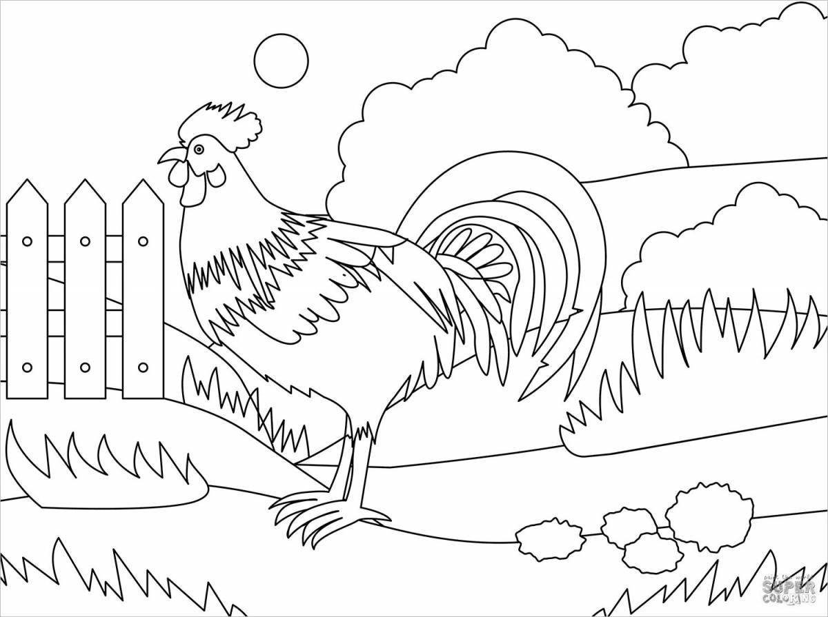 Coloring book brightly colored rooster