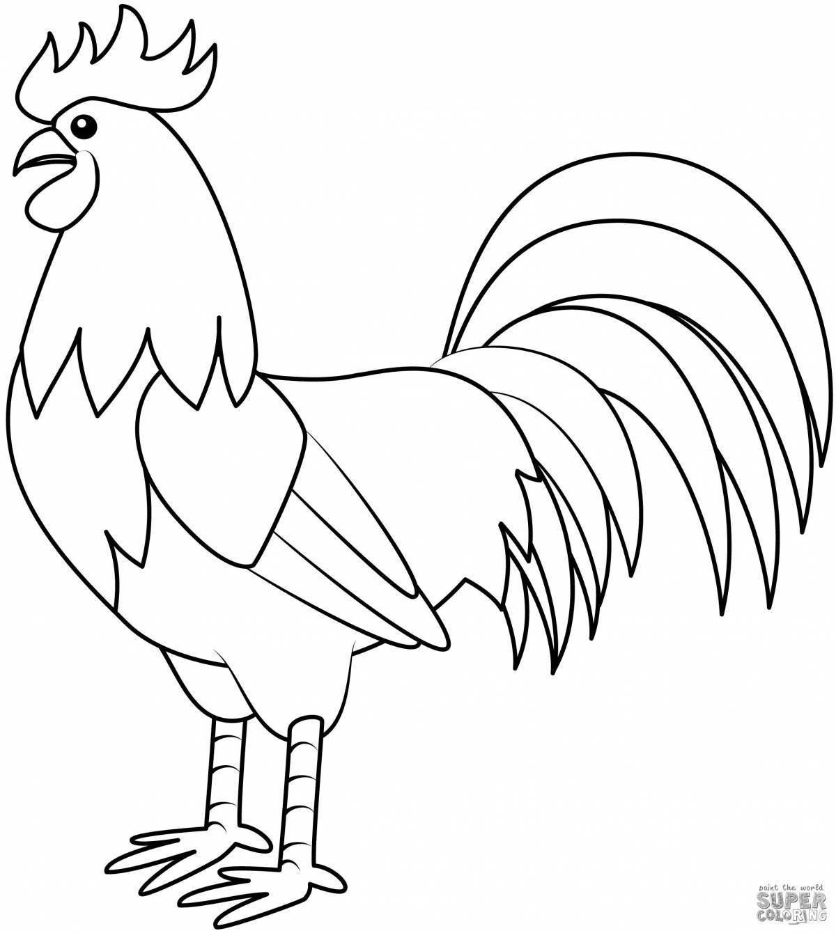 Coloring page of a colorful rooster