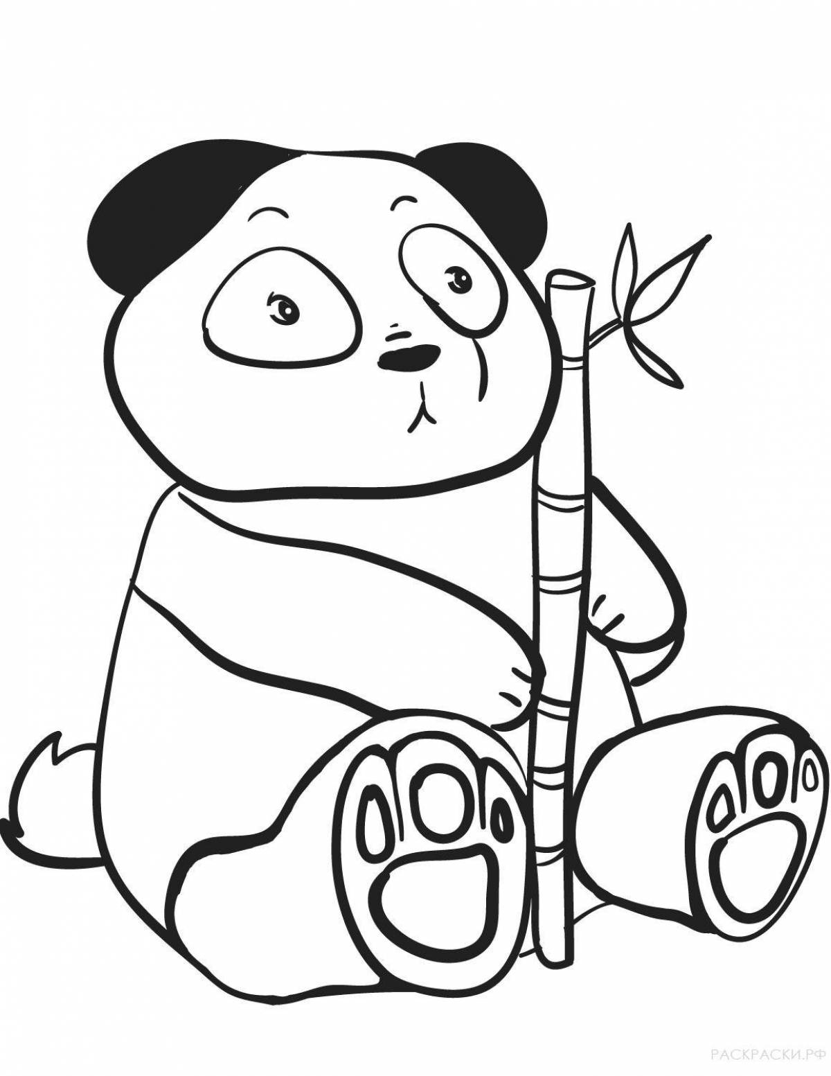 Очаровательная панда-раскраска с бамбуком