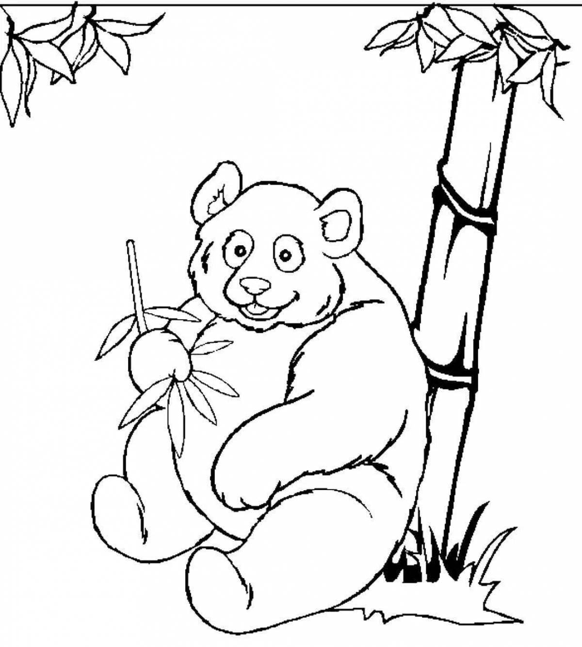 Радостная панда-раскраска с бамбуком