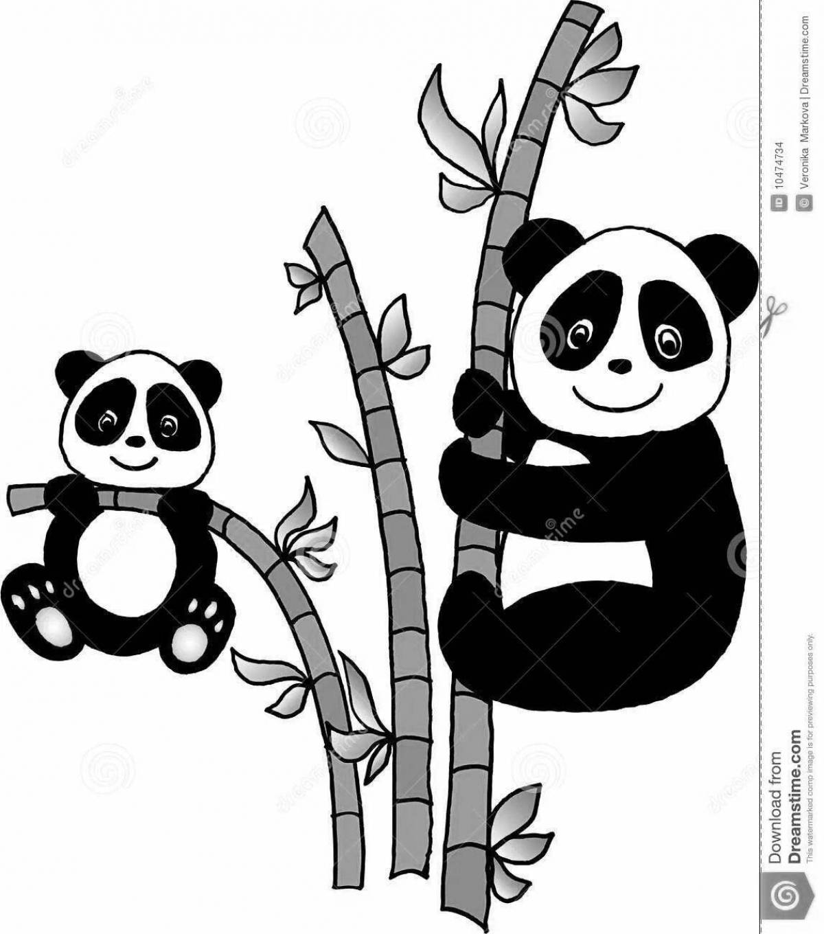 Веселая панда-раскраска с бамбуком