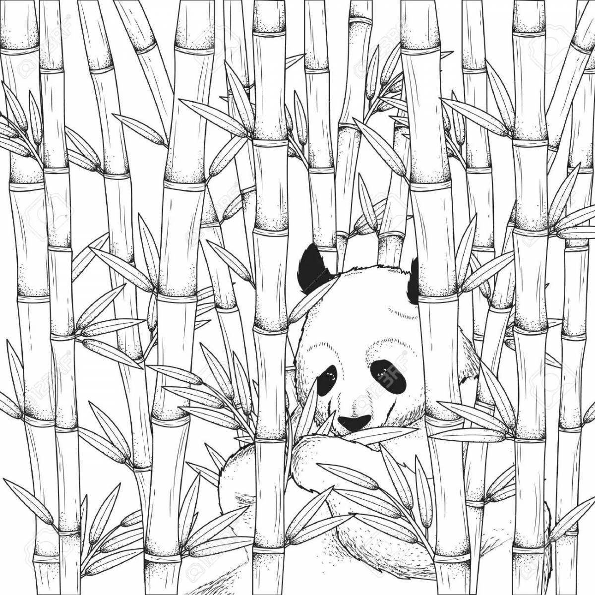 Раскраска милая панда с бамбуком