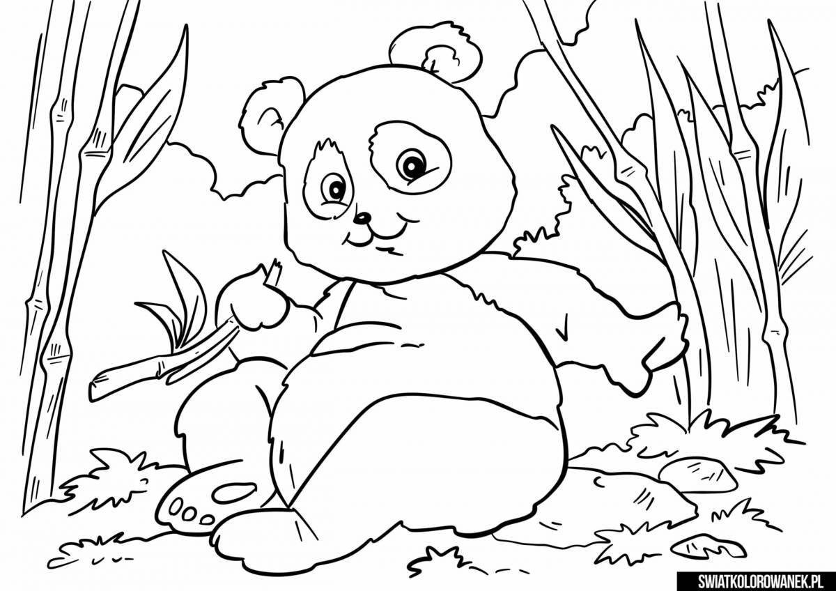 Милая панда-раскраска с бамбуком