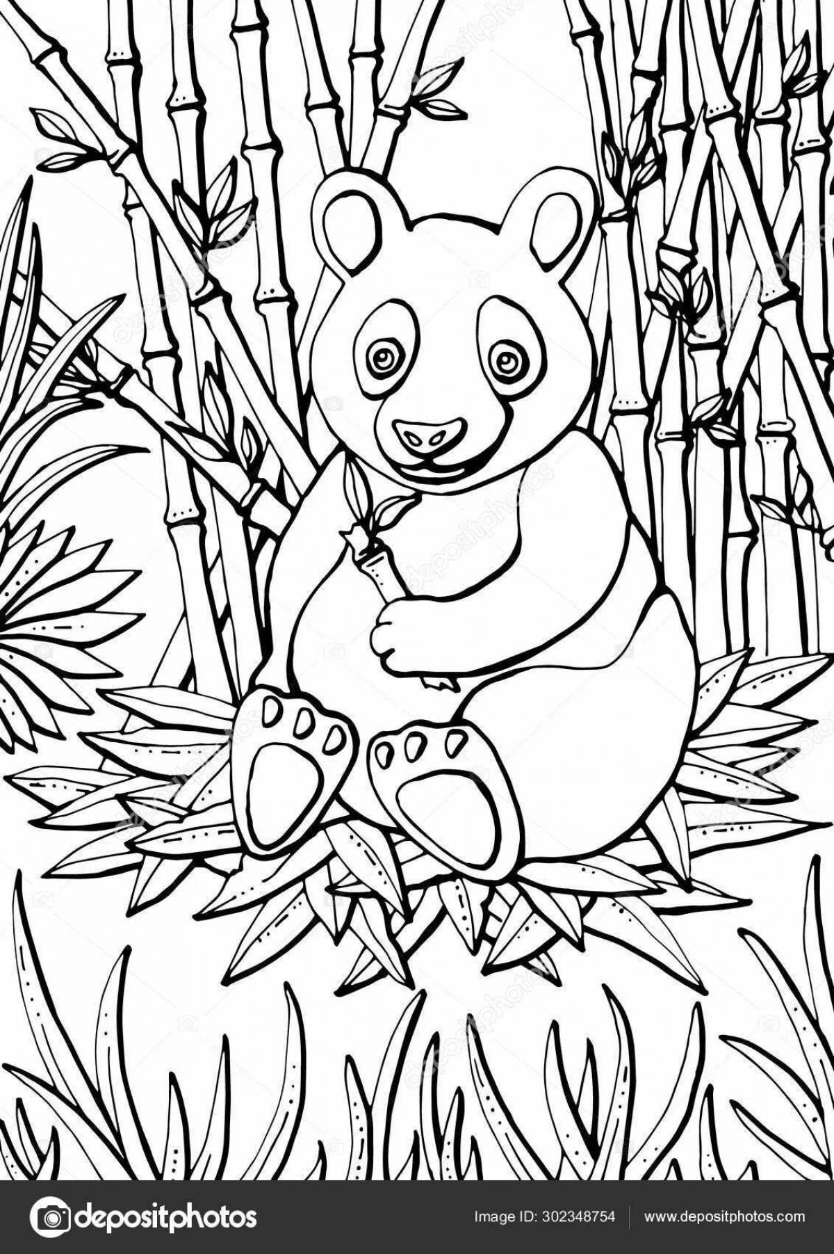 Забавная панда-раскраска с бамбуком