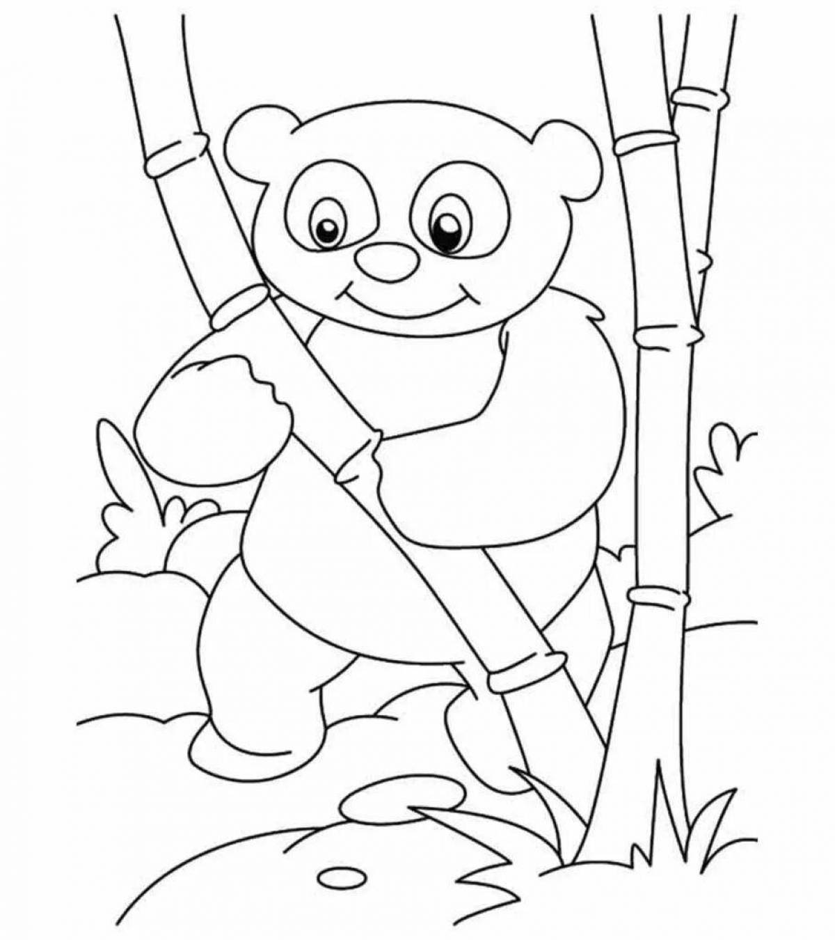 Раскраска веселая панда с бамбуком