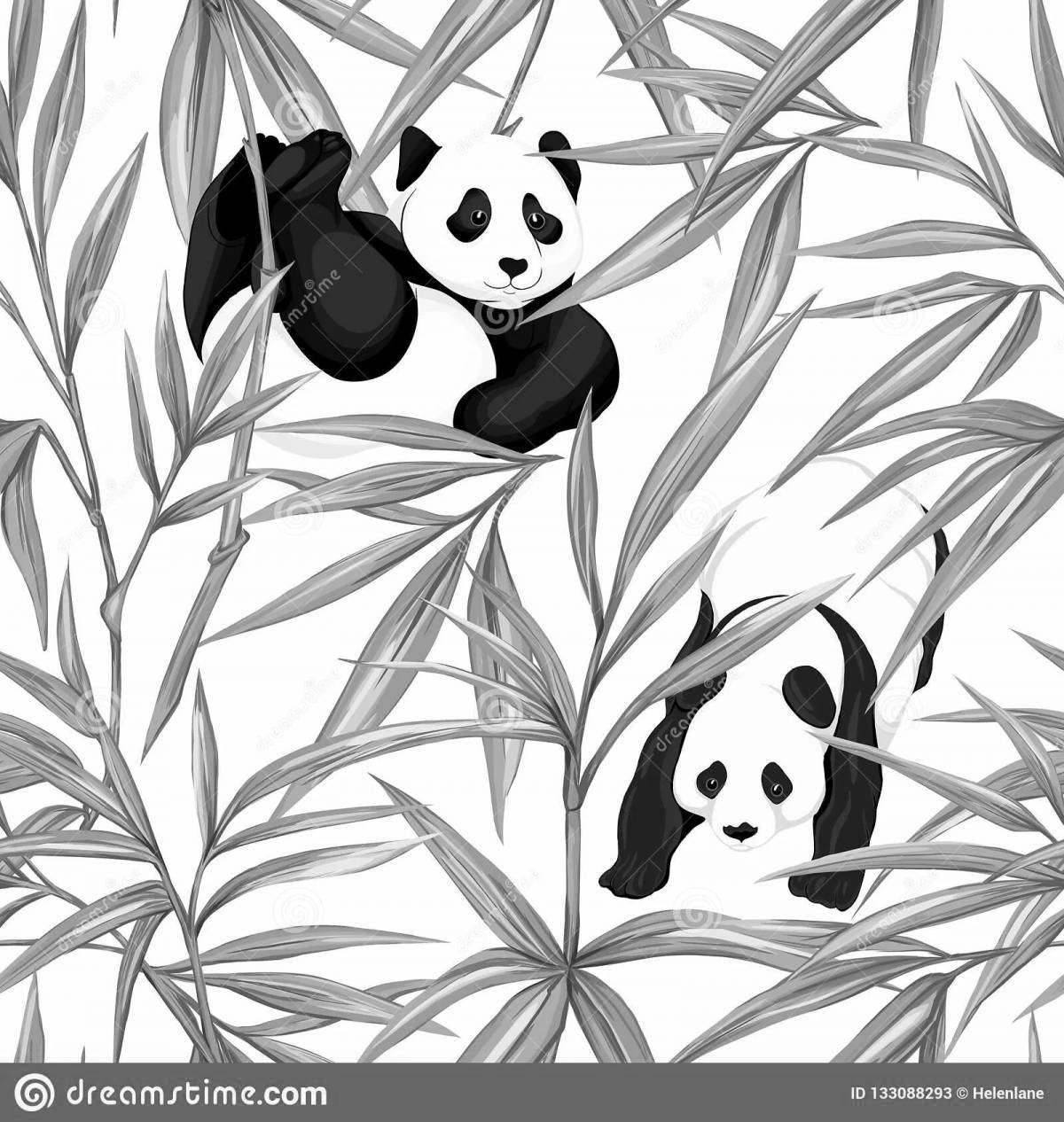 Анимированная панда-раскраска с бамбуком