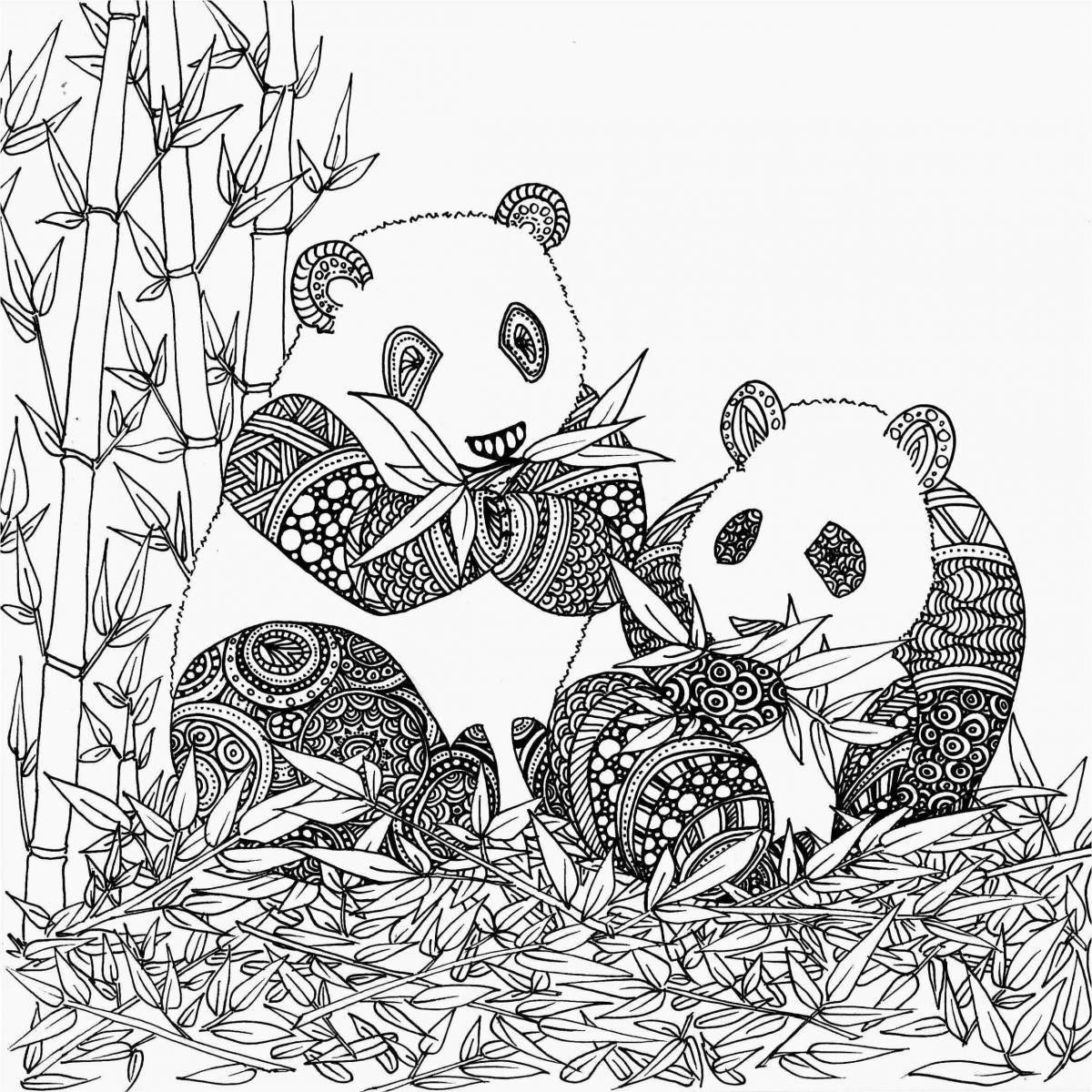 Яркая панда-раскраска с бамбуком