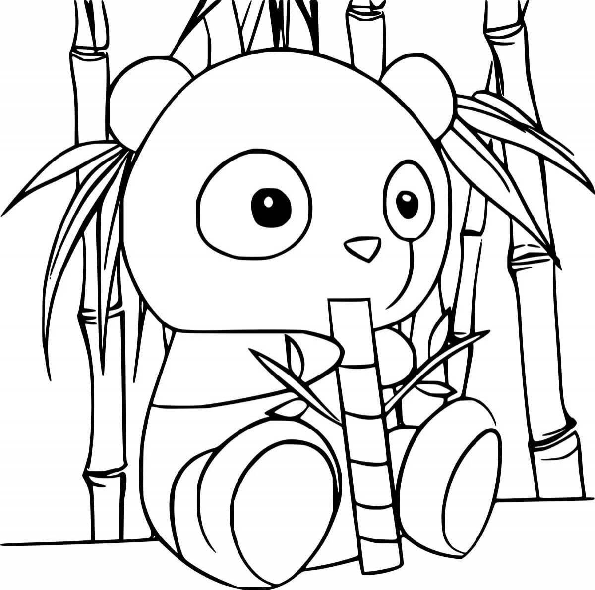 Веселая раскраска панда с бамбуком