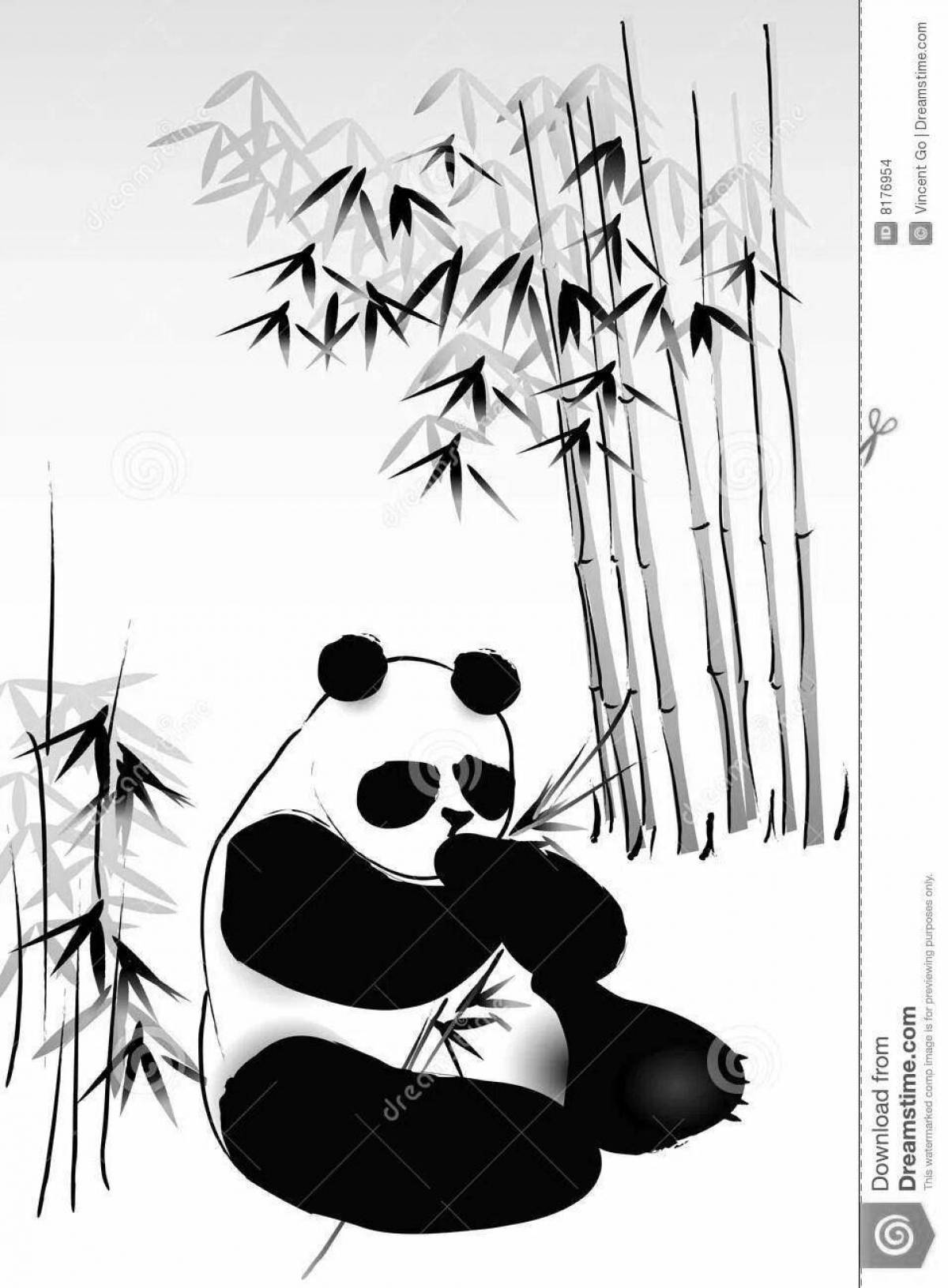 Fun coloring panda with bamboo