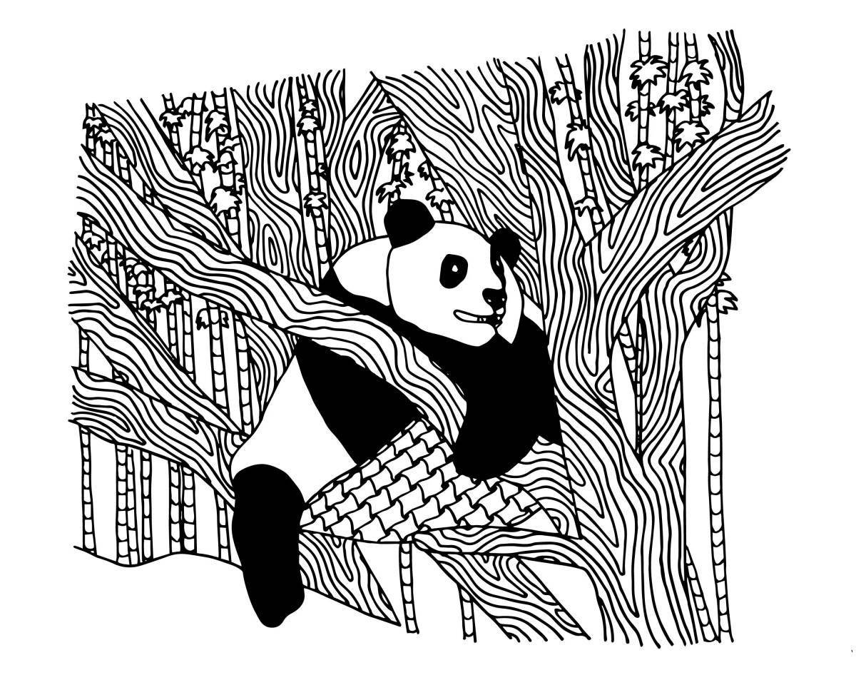 Привлекательная панда-раскраска с бамбуком