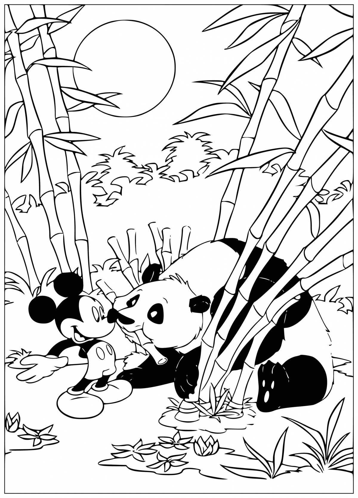 Великолепная панда-раскраска с бамбуком