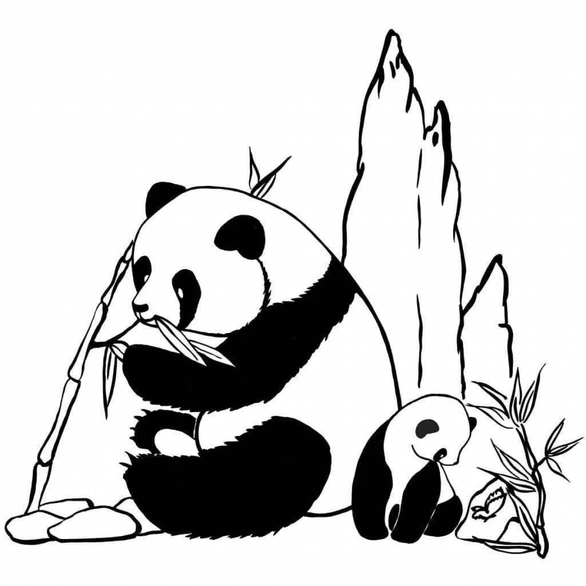 Раскраска radiant panda с бамбуком