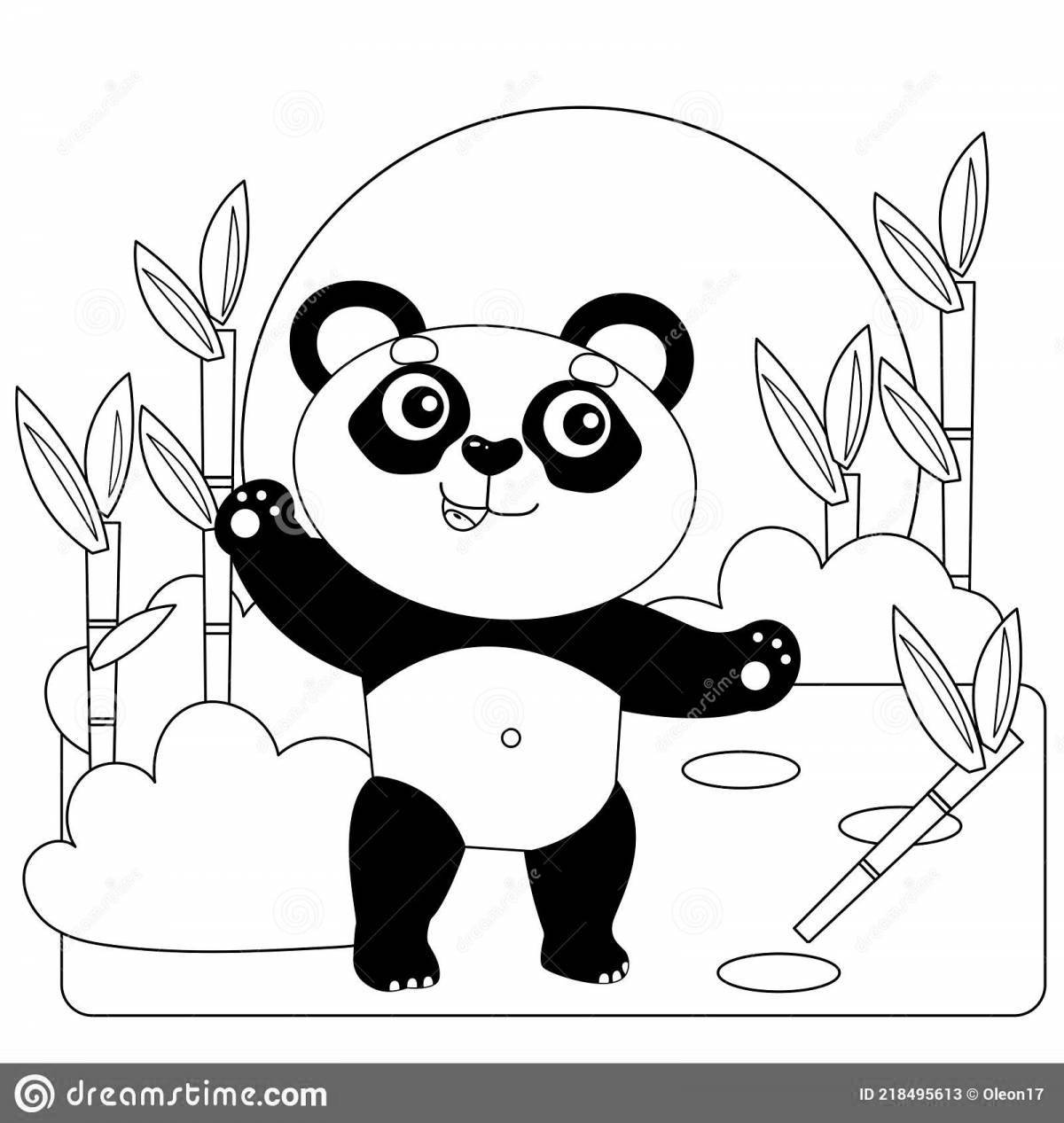Coloring page glowing panda with bamboo