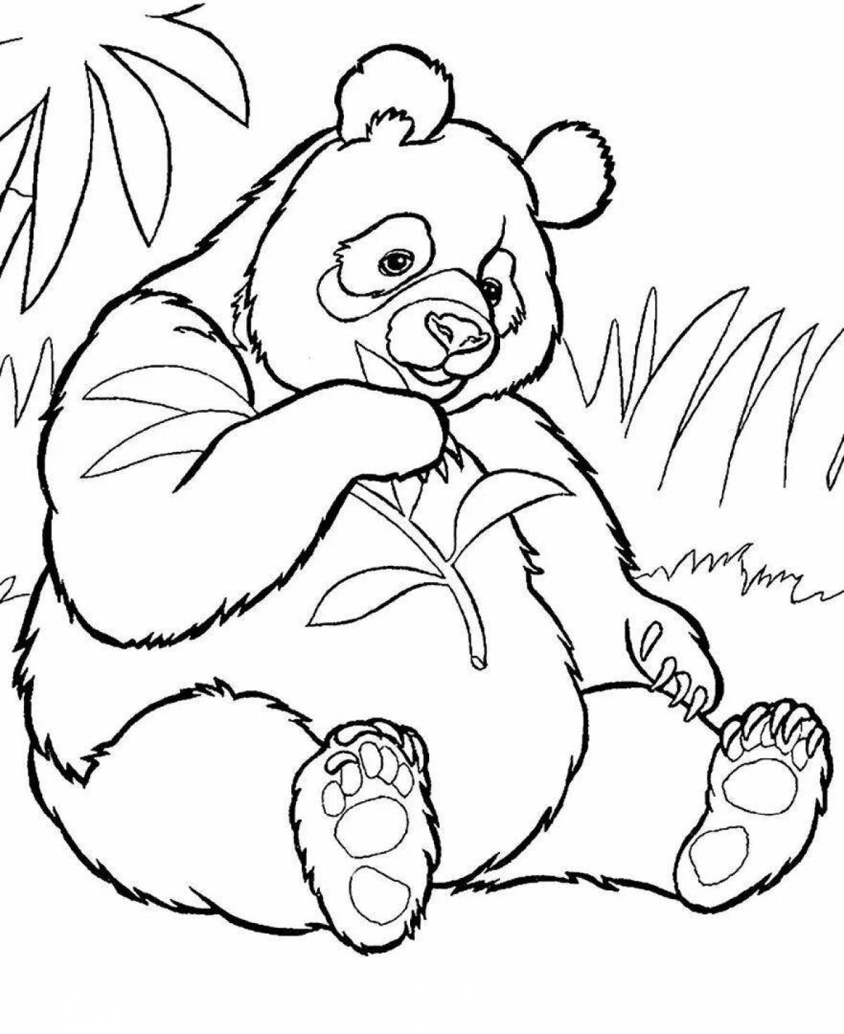 Раскраска сказочная панда с бамбуком