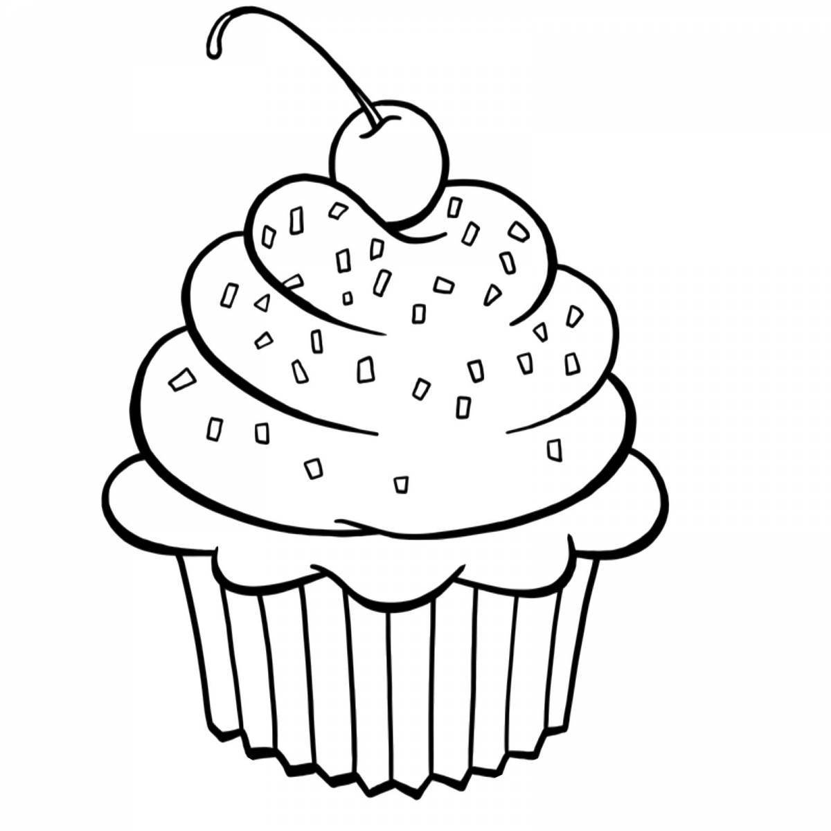 Colorful cupcake coloring page for kids