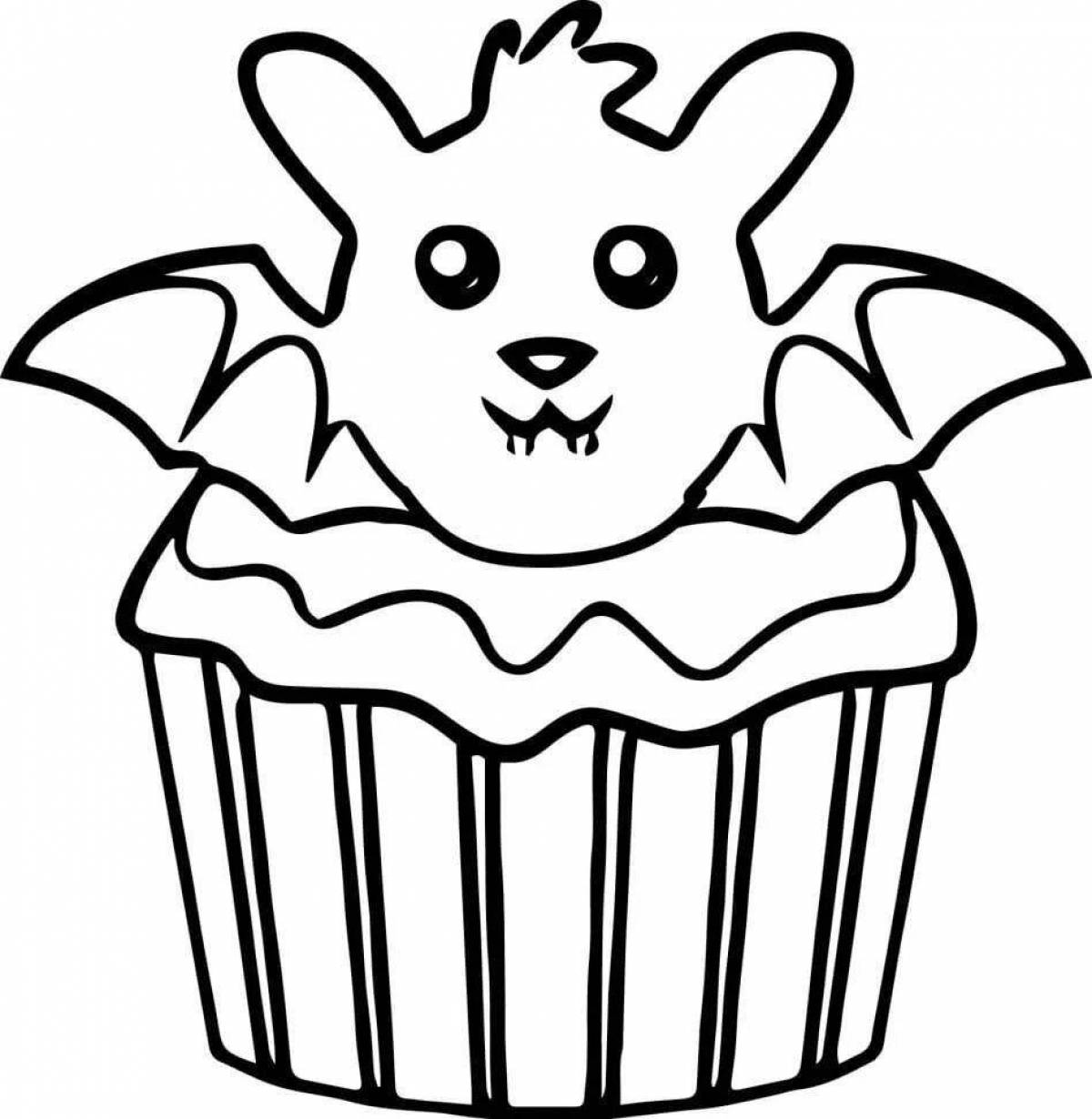 Excited cupcakes coloring page for kids