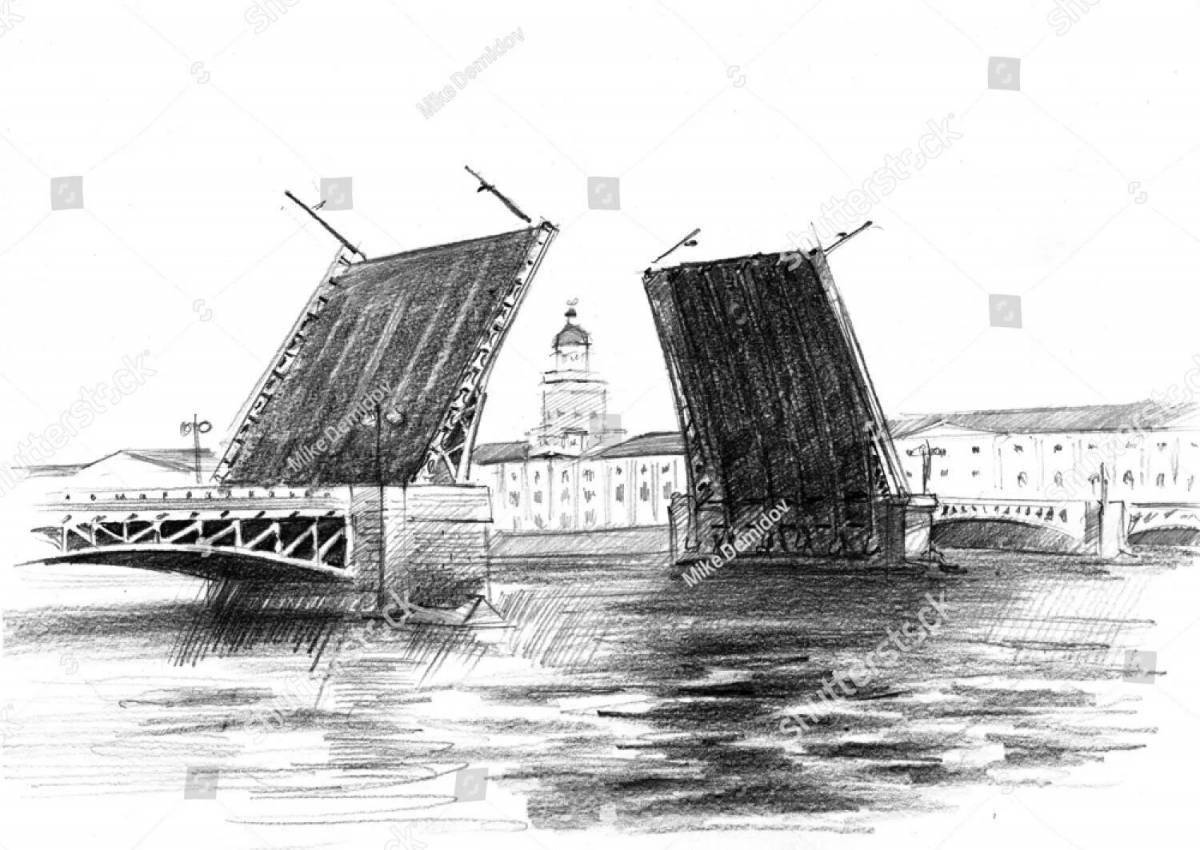 Дворцовый мост карандашом