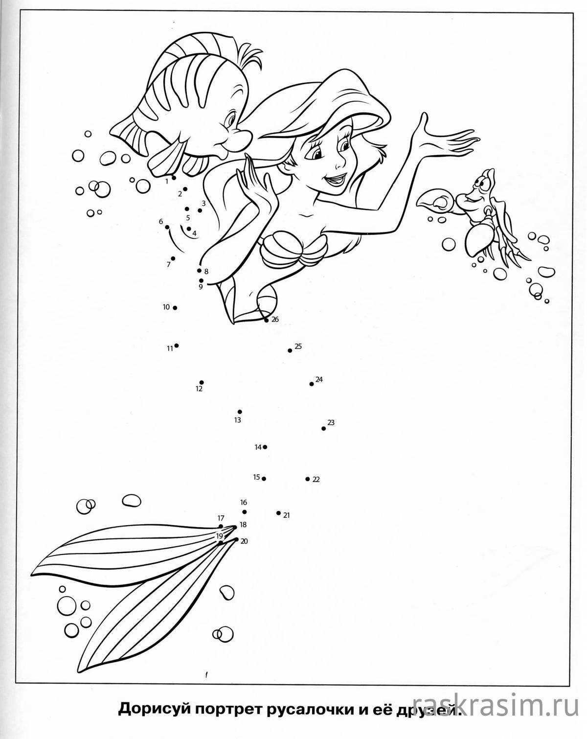 Bright little mermaid coloring by numbers