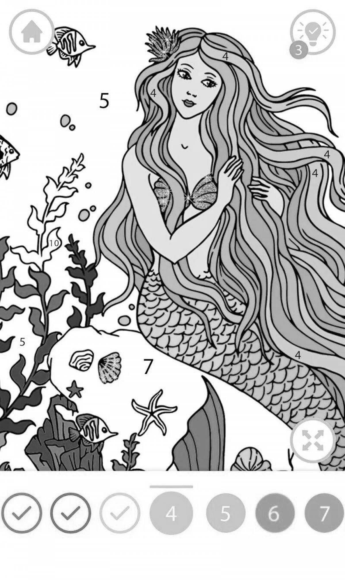 Joyful little mermaid coloring by numbers
