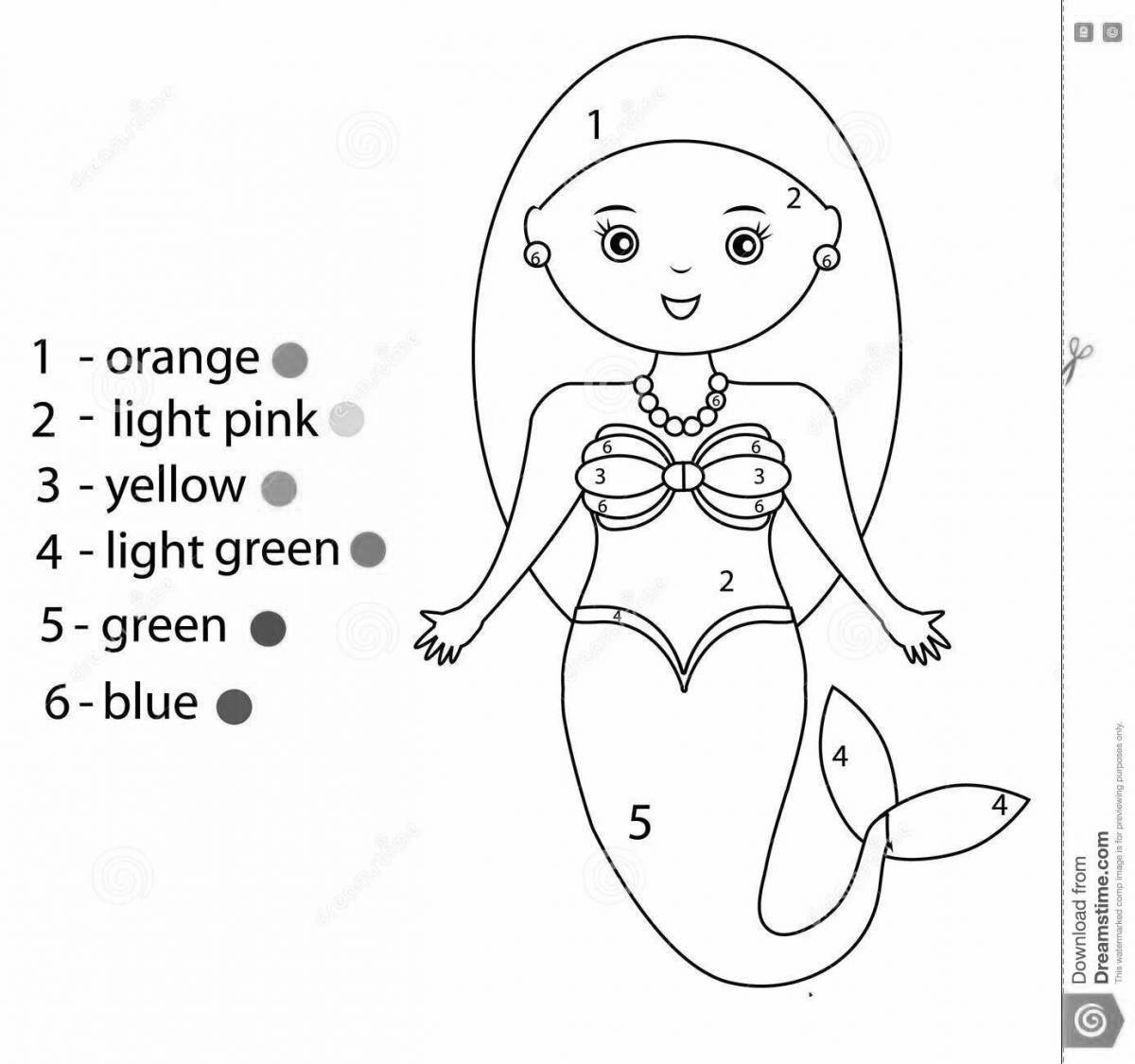 Colorful mermaid coloring by numbers