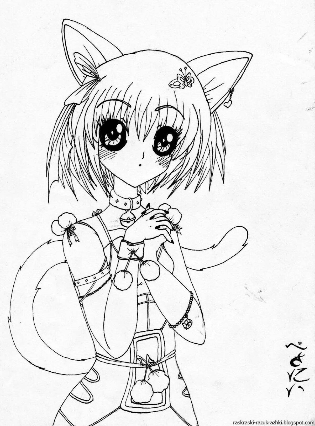 Элегантная раскраска для девочек аниме кошки