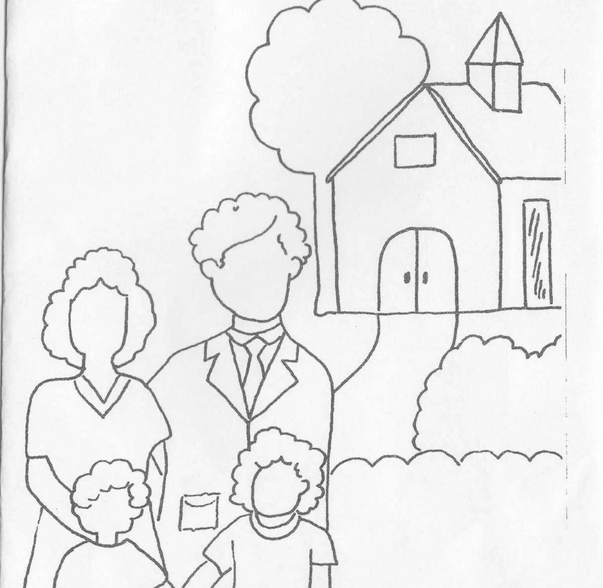 Bright coloring page my family 1st grade