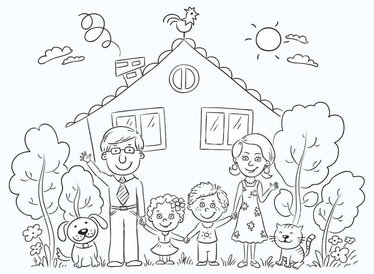 Раскраски для детей про семью и дом