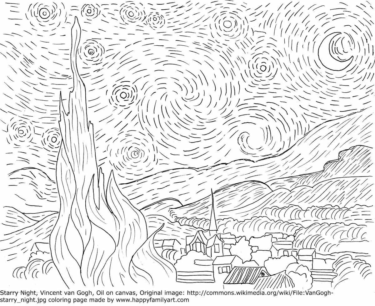 Charming starry night van gogh coloring book