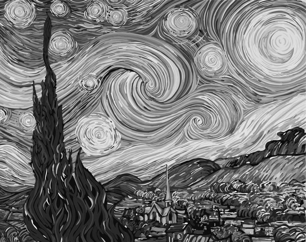 Glorious starry night van gogh coloring book