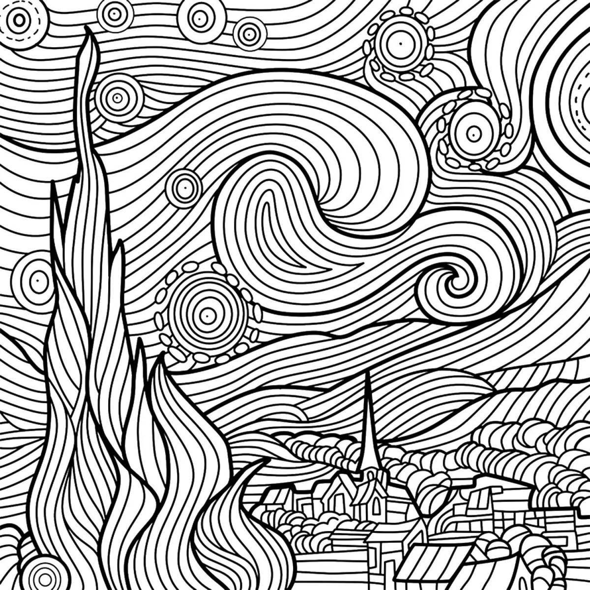 Shiny starry night van gogh coloring book