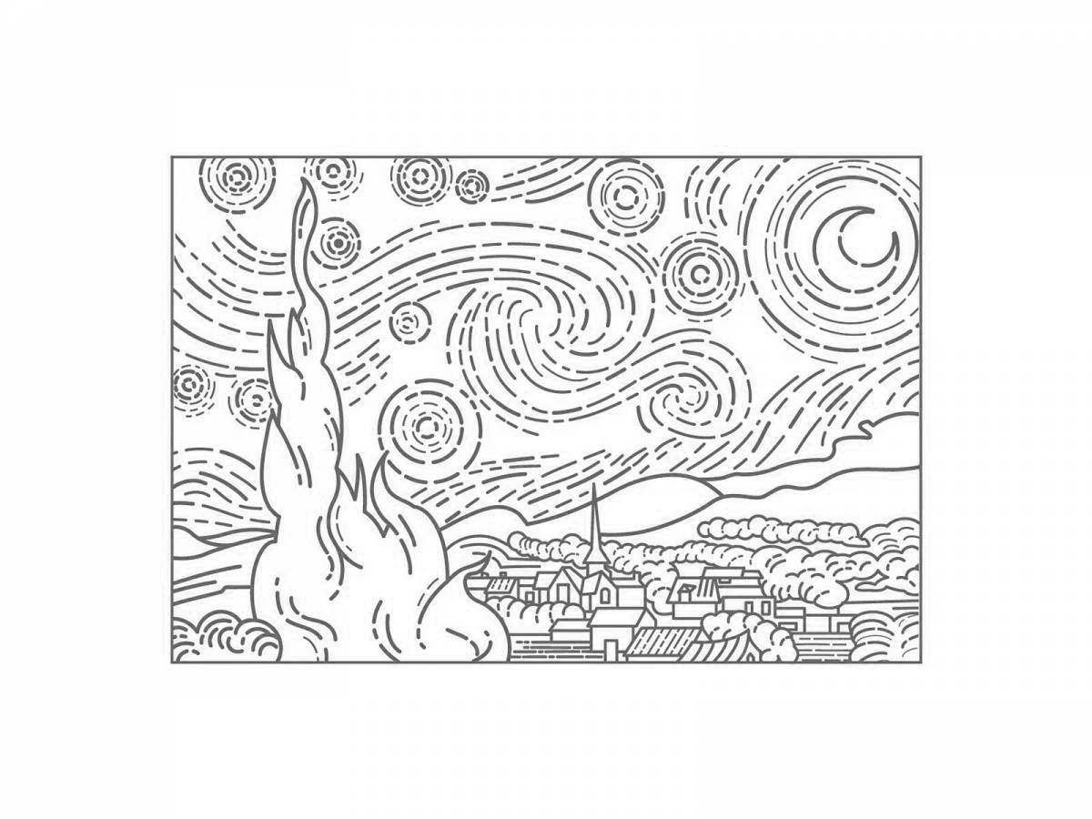 Bright starry night van gogh coloring book