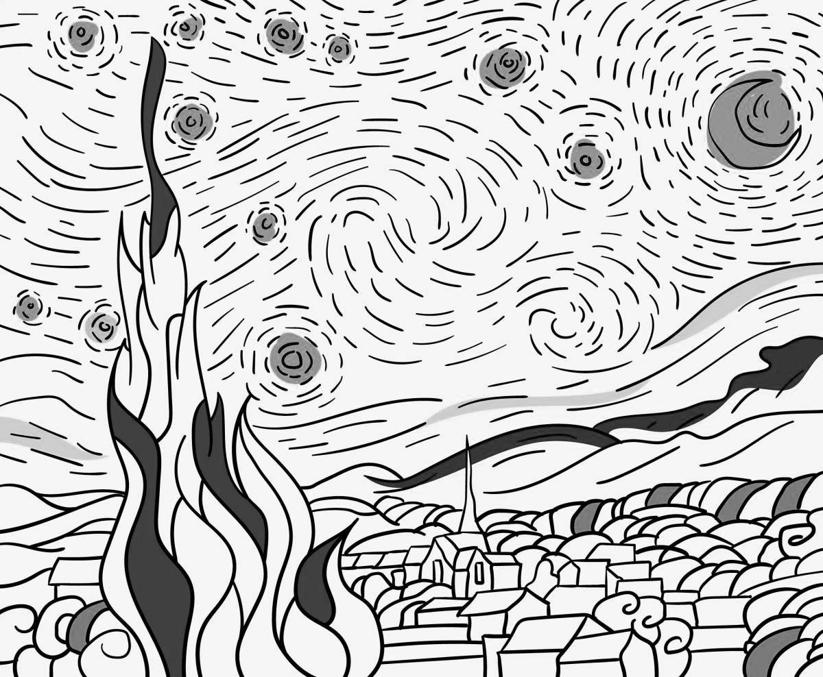 Van Gogh's amazing starry night coloring page