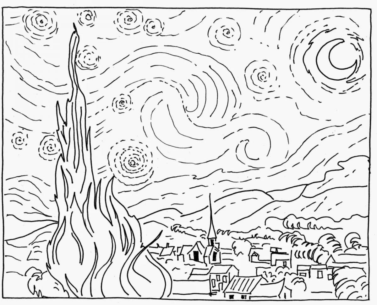 Ван Гог Звёздная ночь раскраска