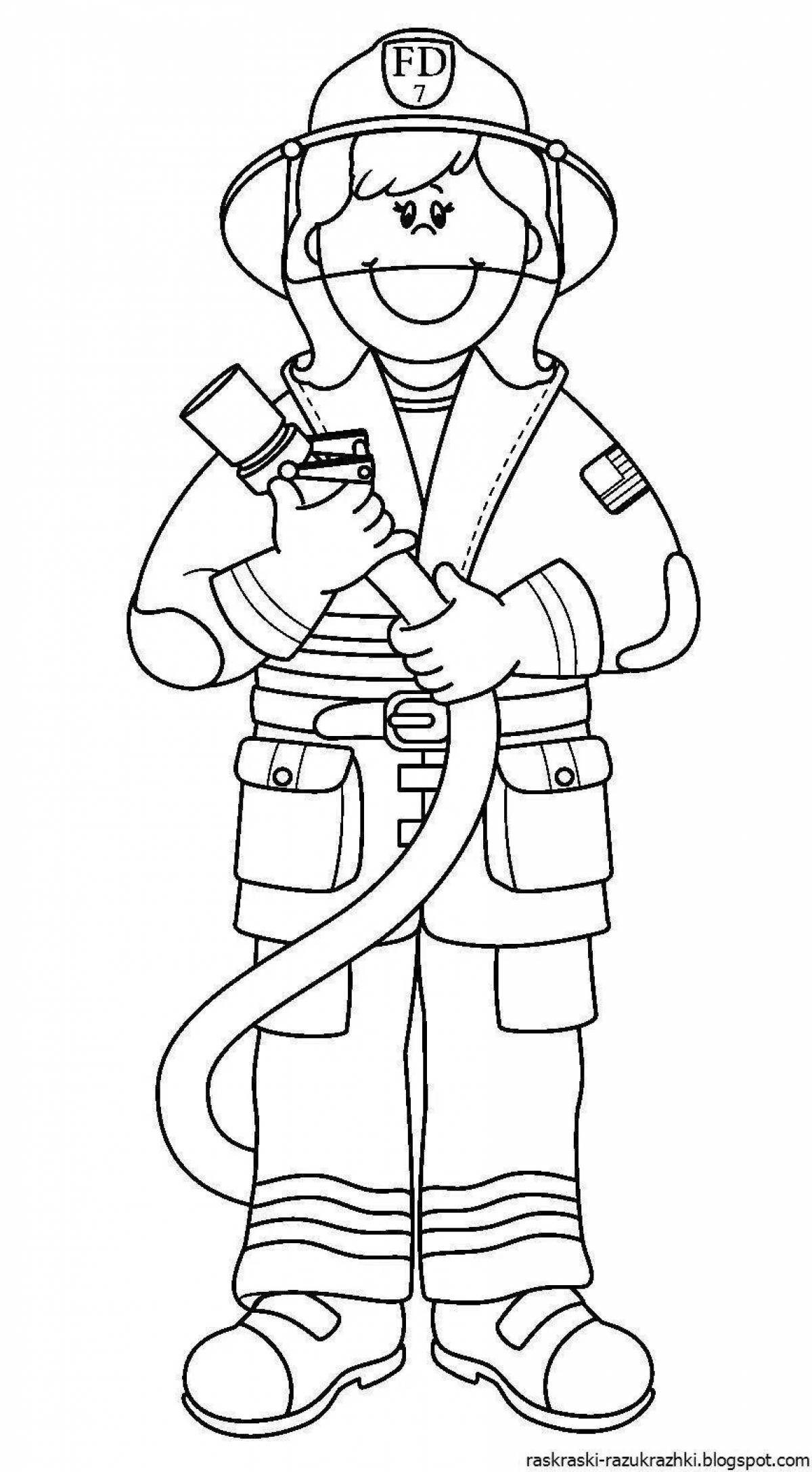 Coloring book joyful firefighter profession